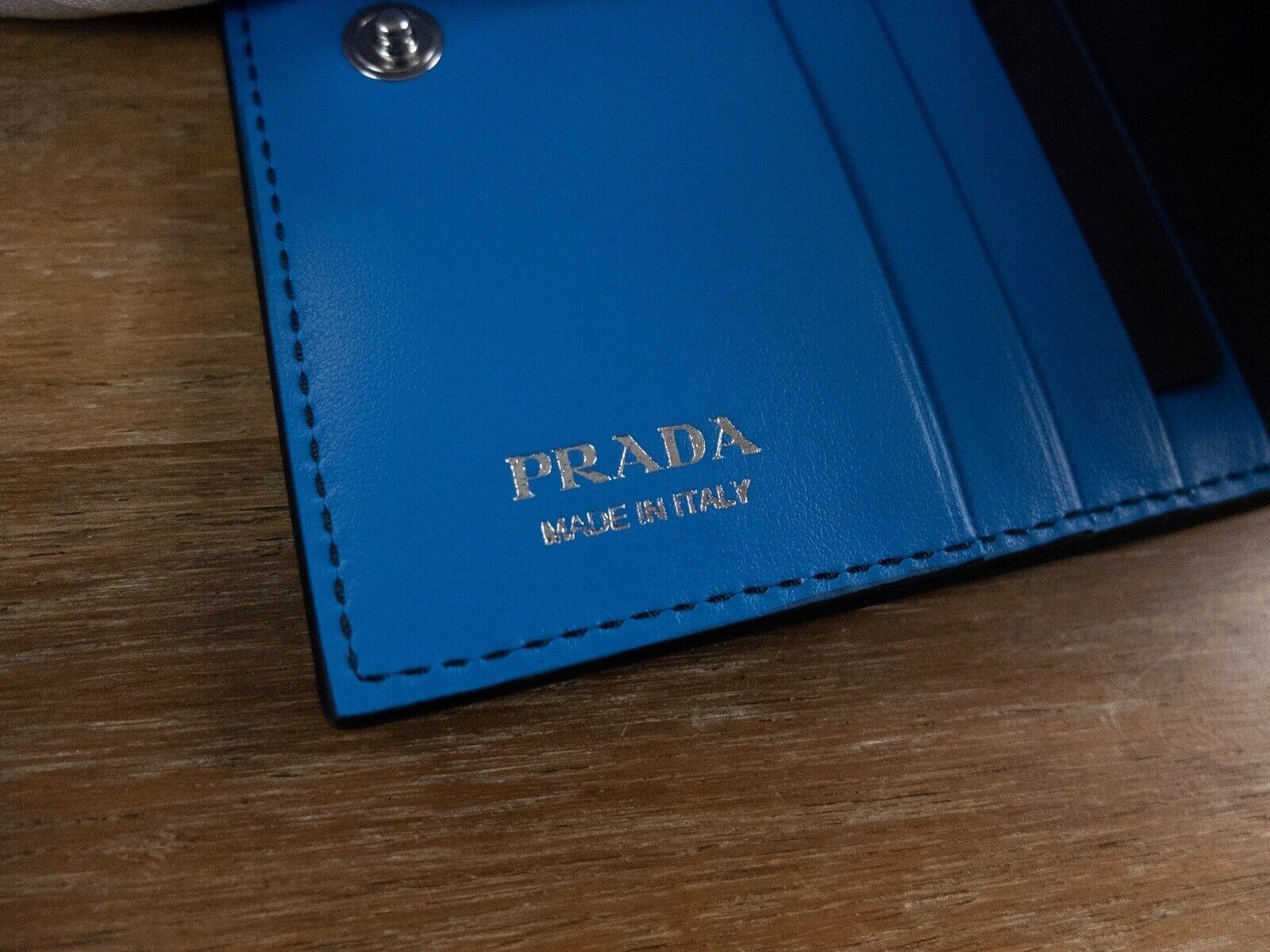 Prada PRADA blue black City Calf compact bifold leather wallet Size ONE SIZE - 4 Thumbnail