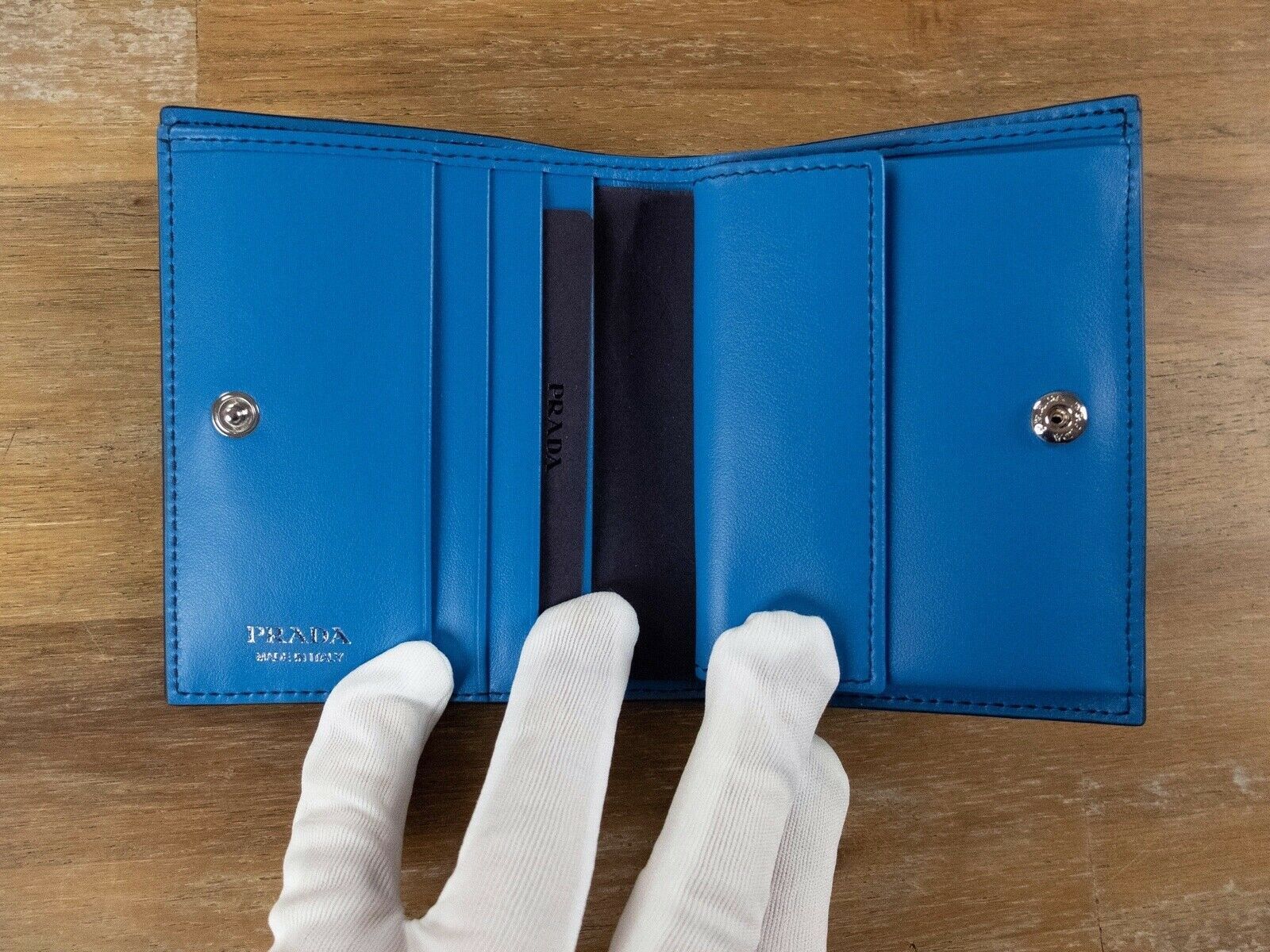 Prada PRADA blue black City Calf compact bifold leather wallet Size ONE SIZE - 3 Thumbnail