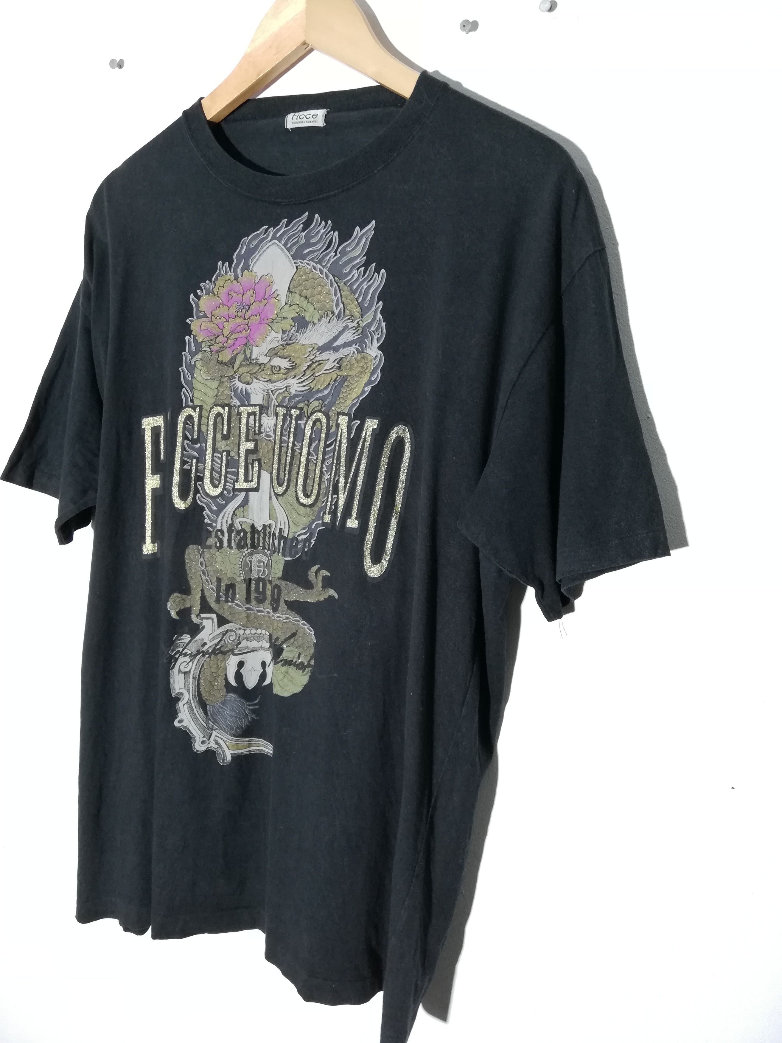 Japanese Brand × Vintage × Yoshiyuki Konishi Vintage Ficce Uomo Dragon Black Tee Size US L / EU 52-54 / 3 - 4 Thumbnail