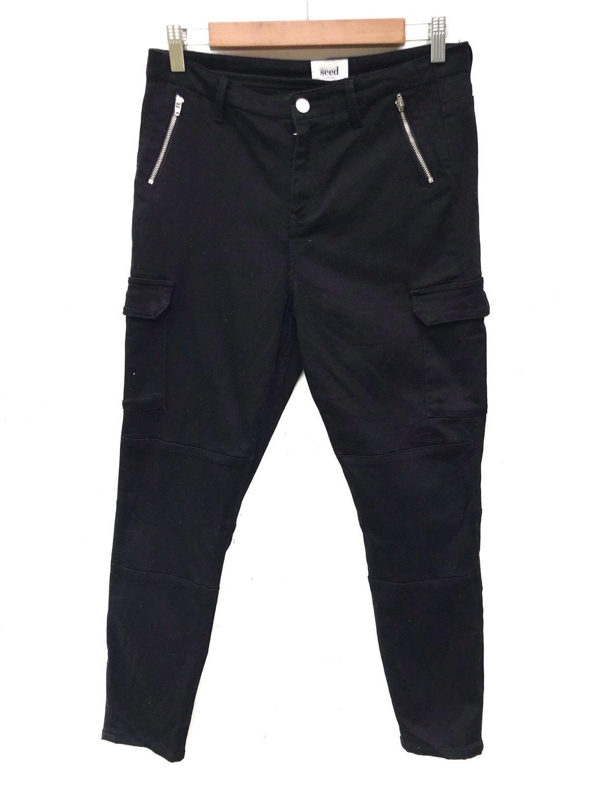 Designer Black Cargo Zipper Brand Seed Skinny Pants Size US 29 - 1 Thumbnail