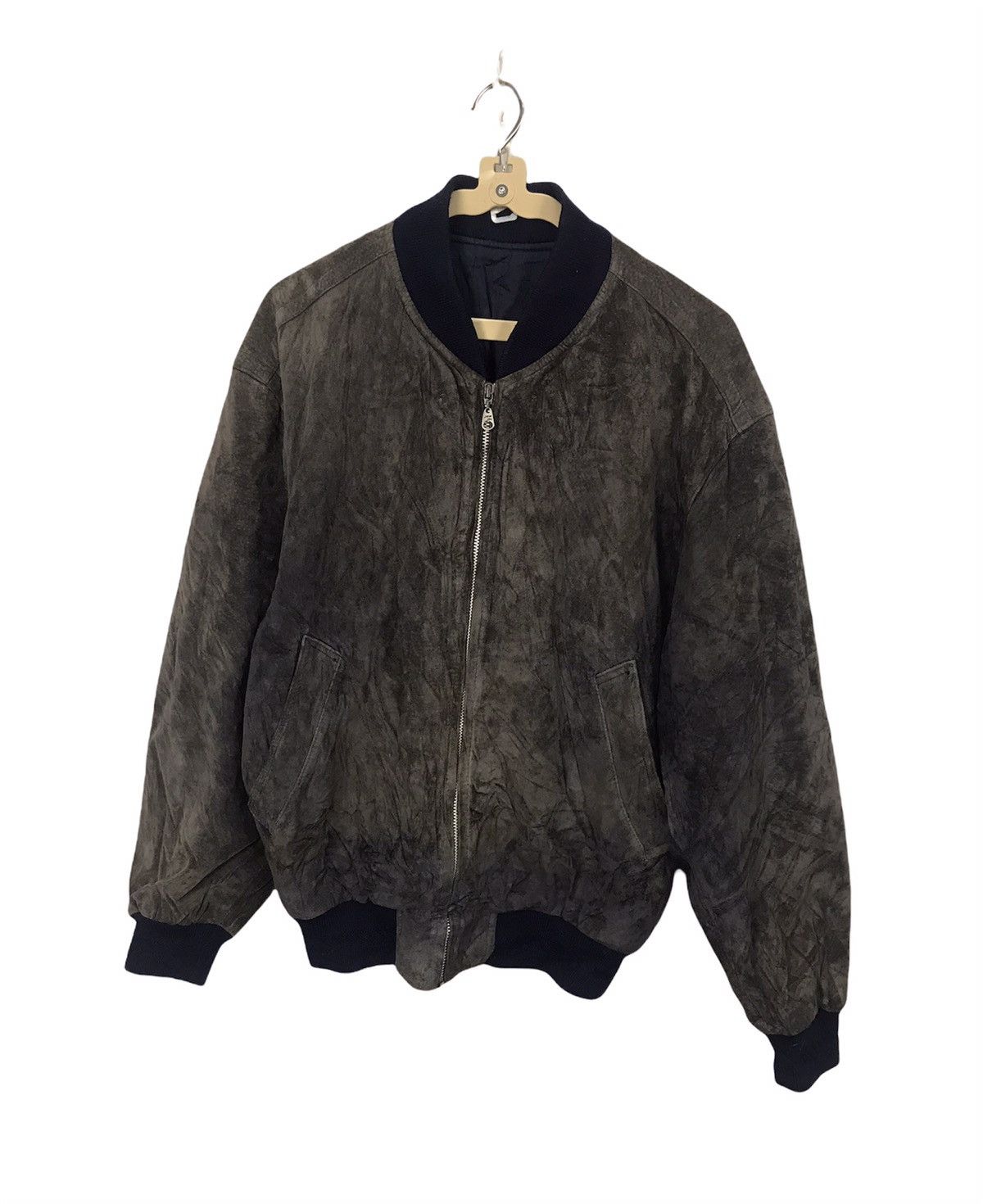 image of Junmen Zipper Leather Jacket Back Spellout, Men's (Size Medium)