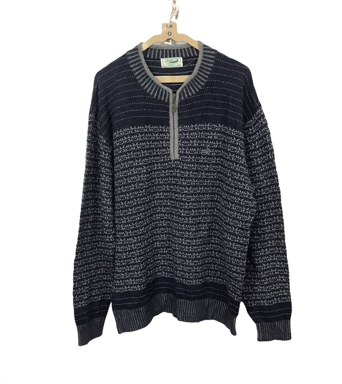 image of Vintage Crocodile Half Zipper Small Logo Knit Sweatshirt, Men's (Size Large)