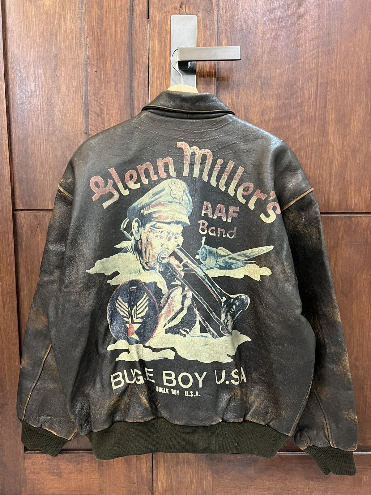image of Bugle Boy Usa Glenn Miller Aaf Band Leather Jacket in Brown, Men's (Size Large)
