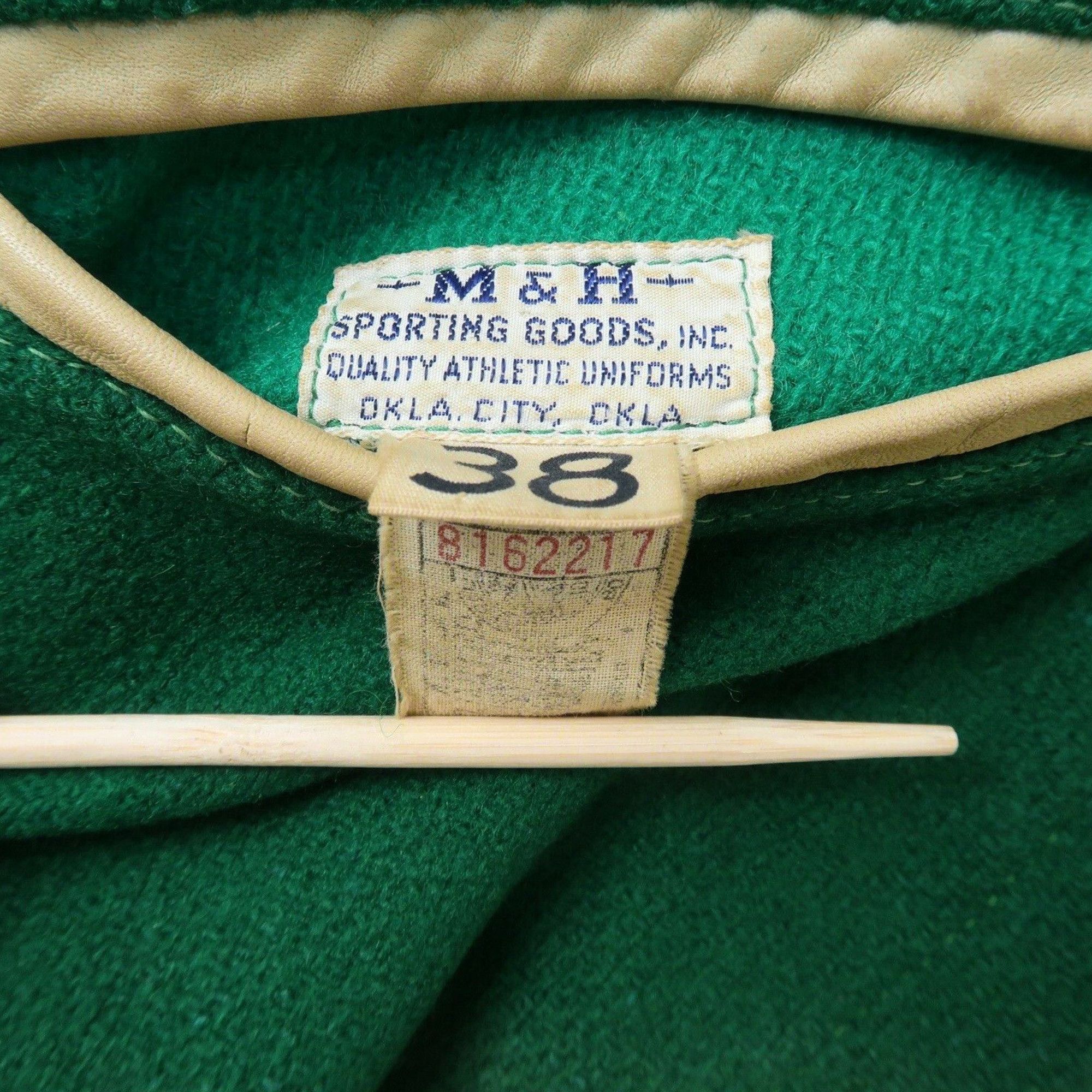 Vintage 60s Faded Green Wool Leather Varsity Jacket Size US M / EU 48-50 / 2 - 8 Thumbnail