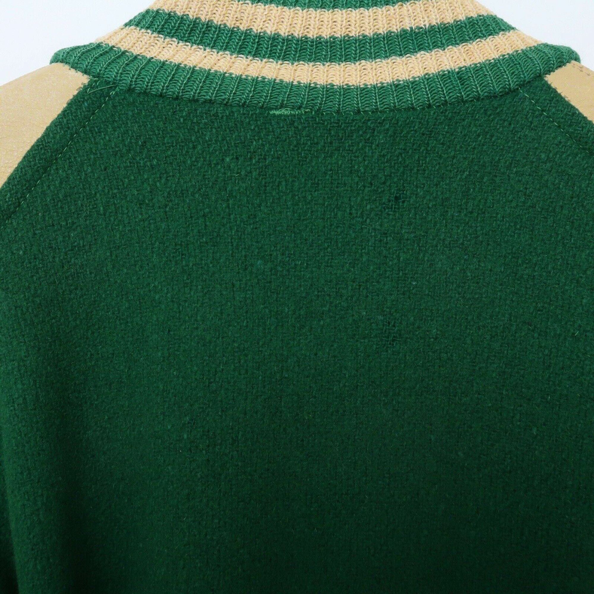 Vintage 60s Faded Green Wool Leather Varsity Jacket Size US M / EU 48-50 / 2 - 7 Thumbnail