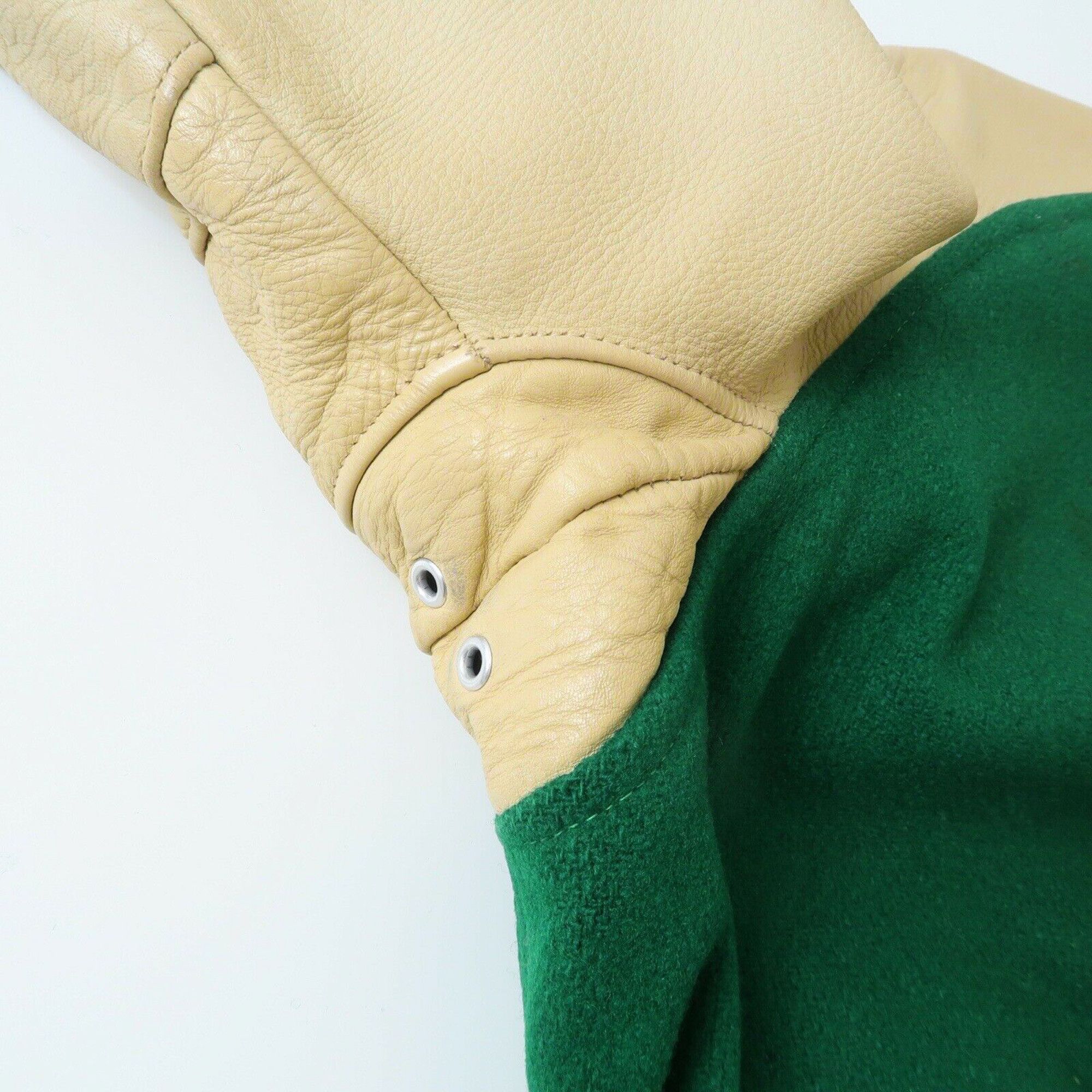 Vintage 60s Faded Green Wool Leather Varsity Jacket Size US M / EU 48-50 / 2 - 3 Thumbnail