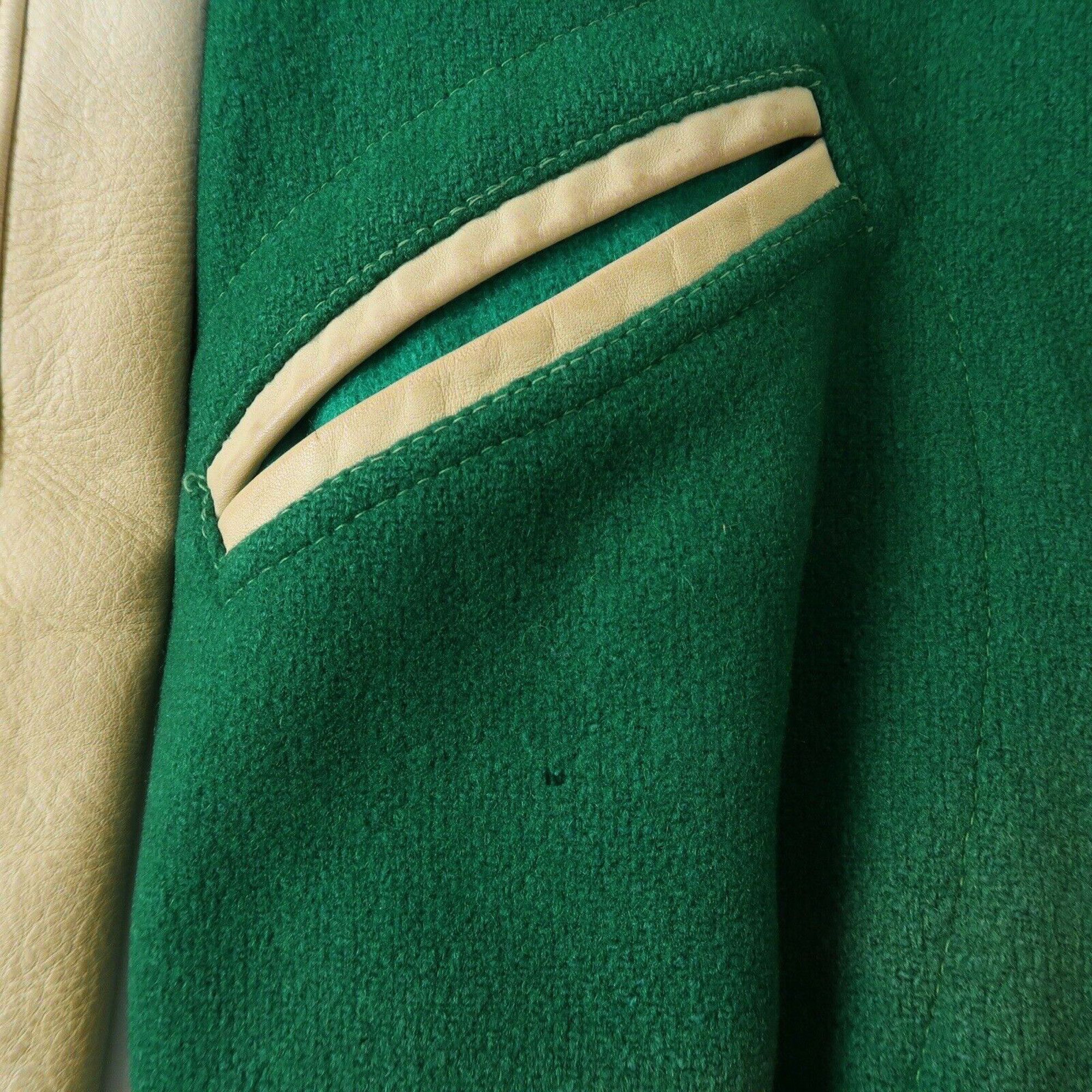 Vintage 60s Faded Green Wool Leather Varsity Jacket Size US M / EU 48-50 / 2 - 6 Thumbnail