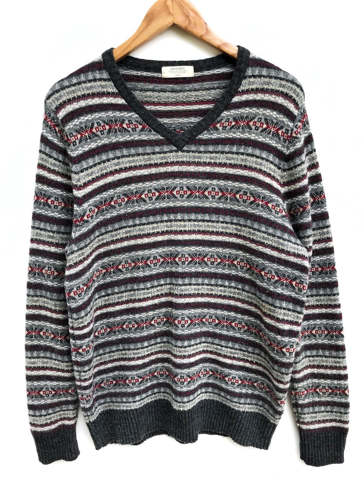 image of Designer Back Number Wool V Neck Jumper Sweatshirt Sweater, Men's (Size Large)