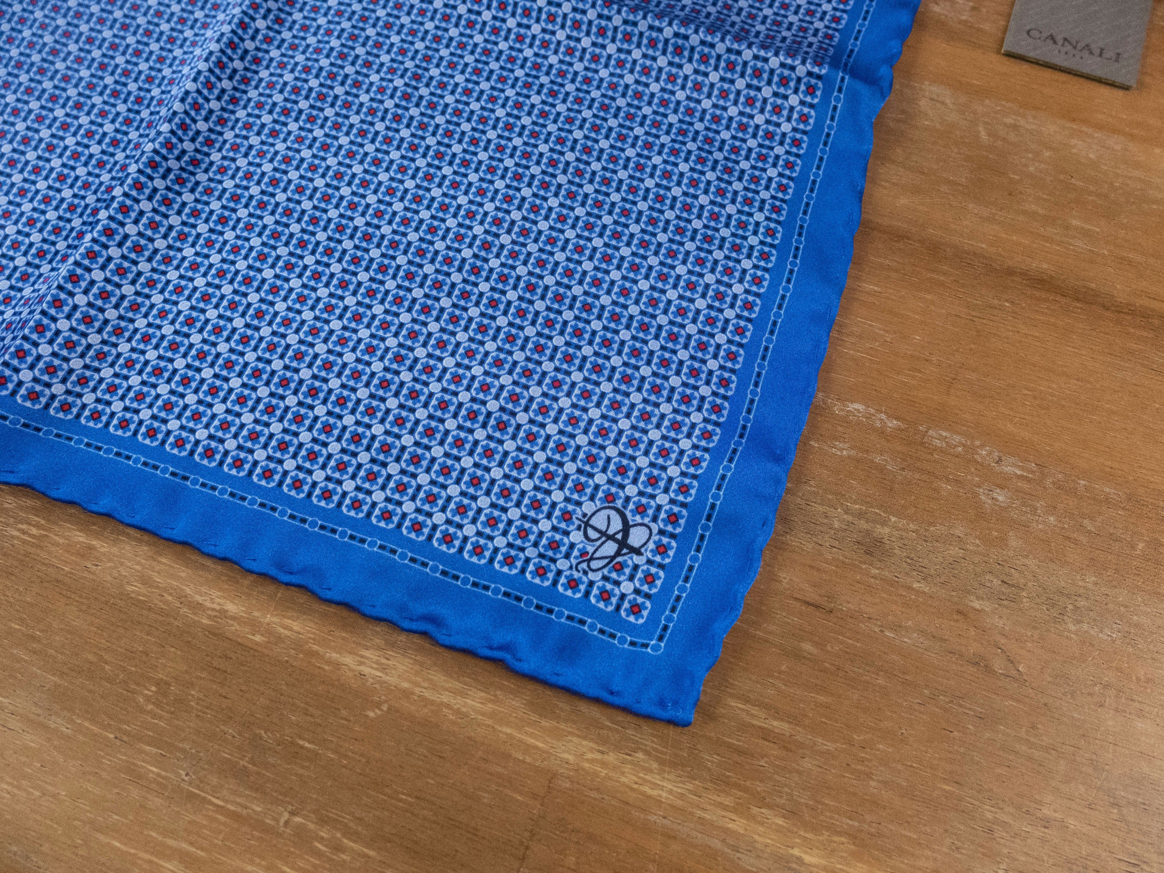 Canali CANALI blue geometric print silk pocket square NWT Size ONE SIZE - 2 Thumbnail