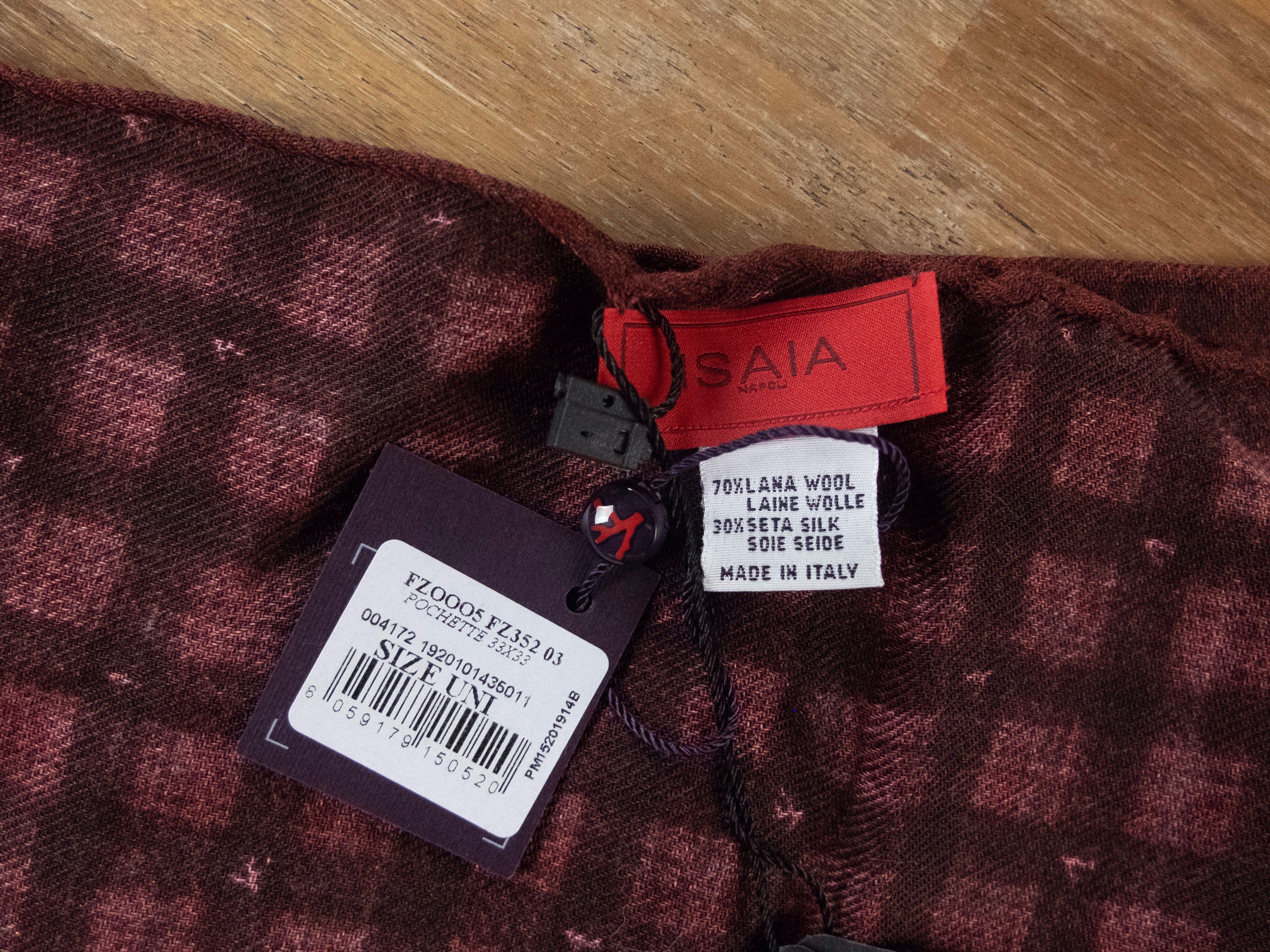 Isaia ISAIA burgundy branch logo print wool silk pocket square Size ONE SIZE - 3 Thumbnail