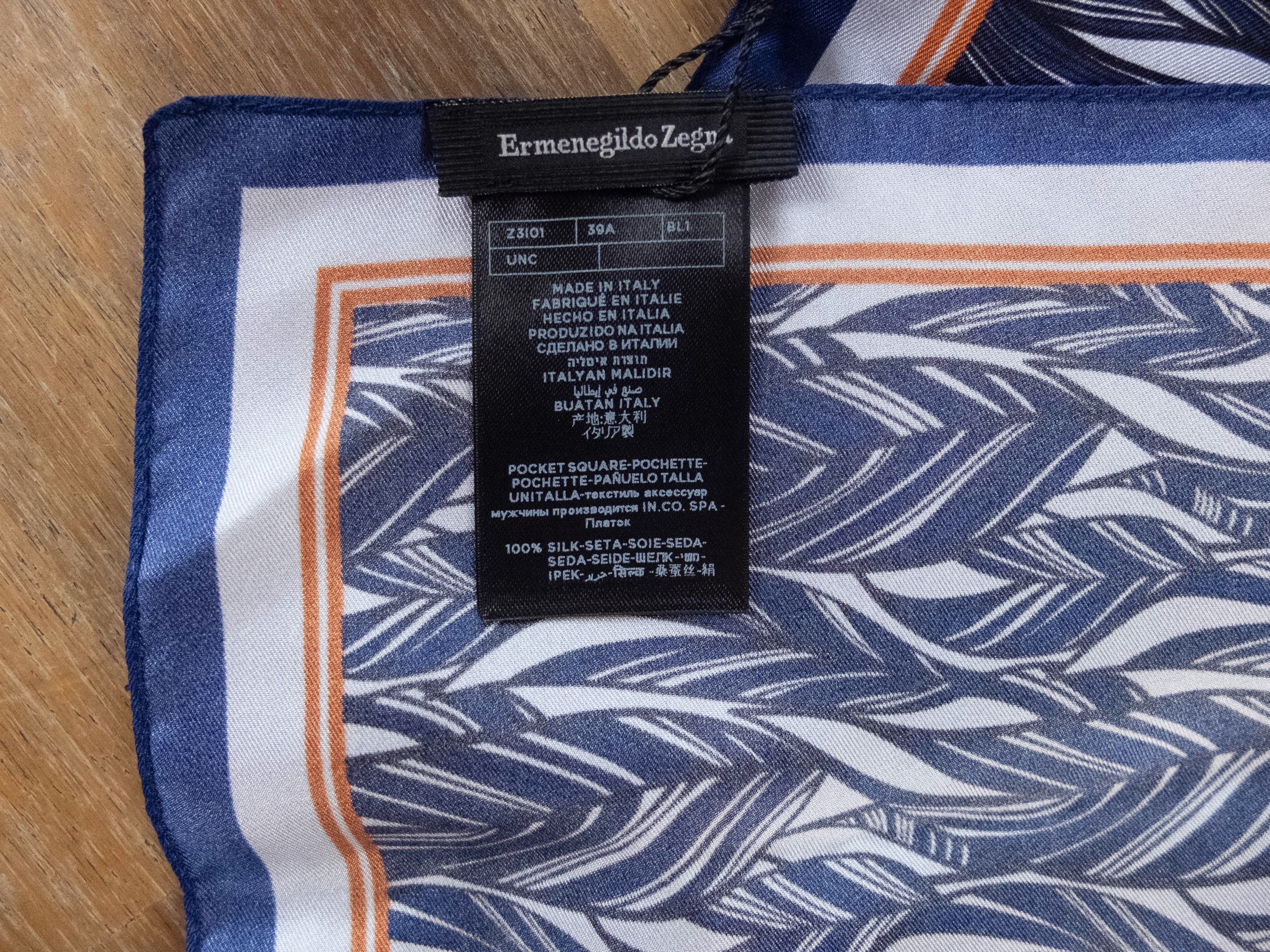 Ermenegildo Zegna ERMENEGILDO ZEGNA blue white leaf print silk pocket square Size ONE SIZE - 3 Thumbnail