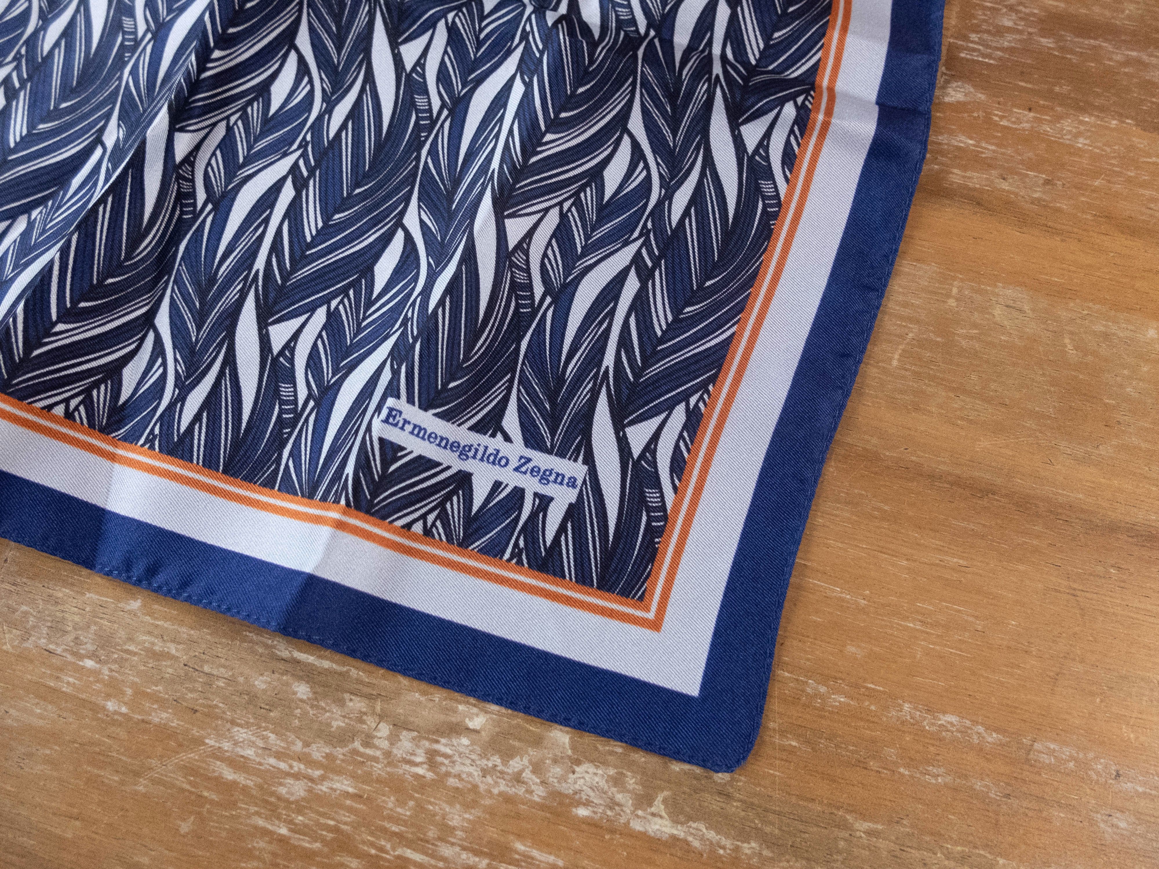 Ermenegildo Zegna ERMENEGILDO ZEGNA blue white leaf print silk pocket square Size ONE SIZE - 2 Thumbnail