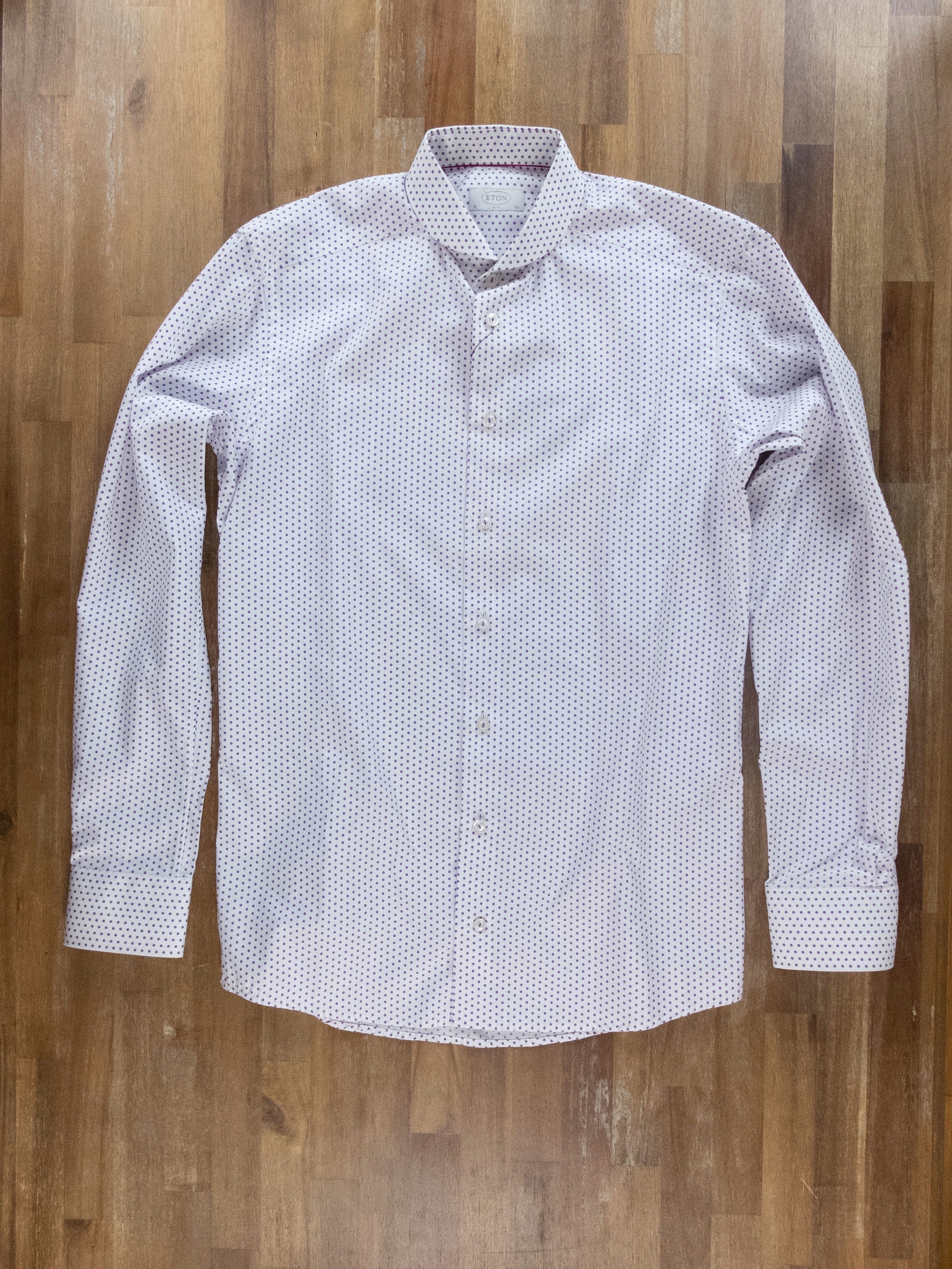 Eton ETON slim-fit white shirt w lavender polka dots - 39 / 15.5 Size US M / EU 48-50 / 2 - 1 Thumbnail