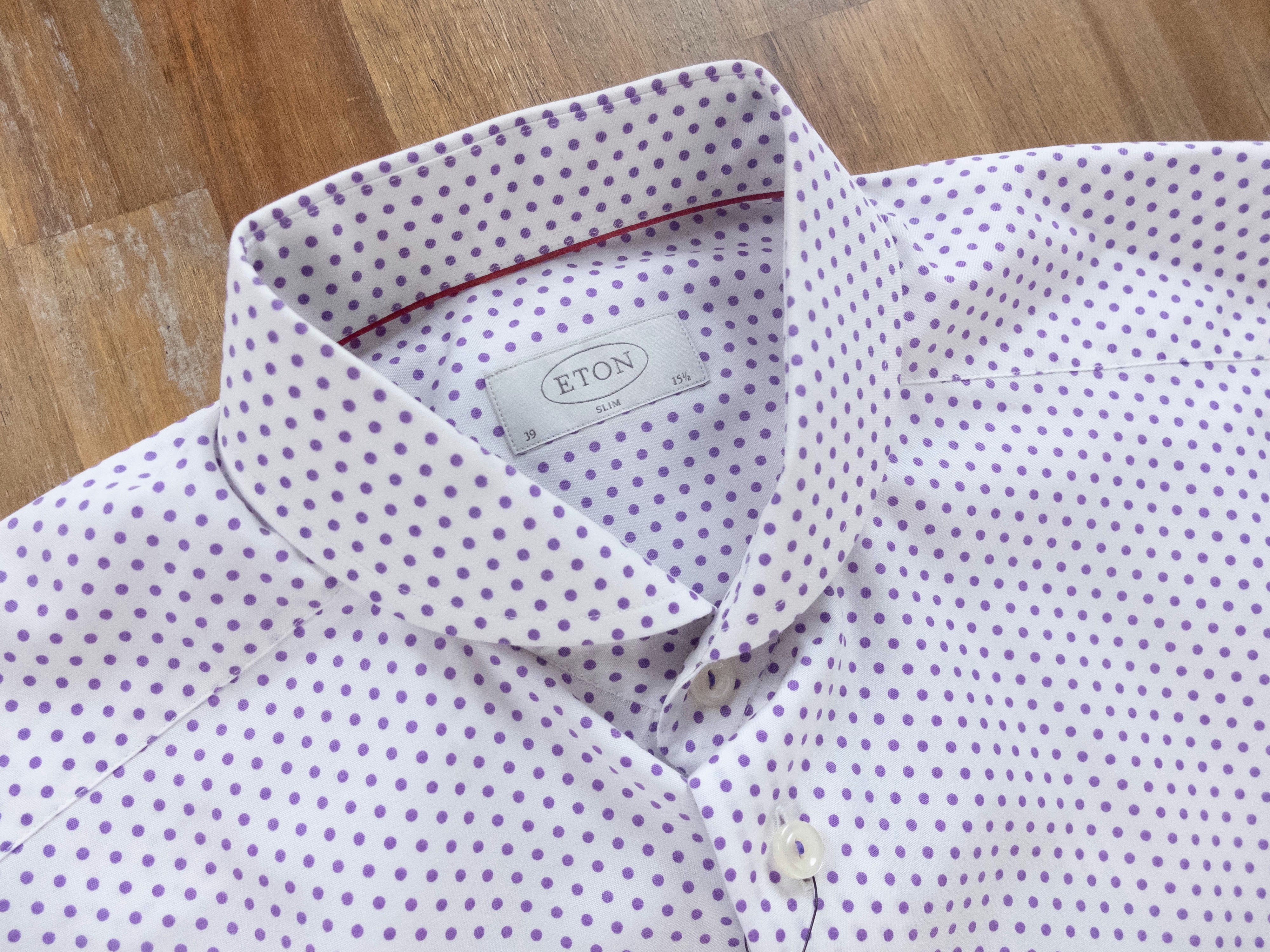 Eton ETON slim-fit white shirt w lavender polka dots - 39 / 15.5 Size US M / EU 48-50 / 2 - 2 Thumbnail
