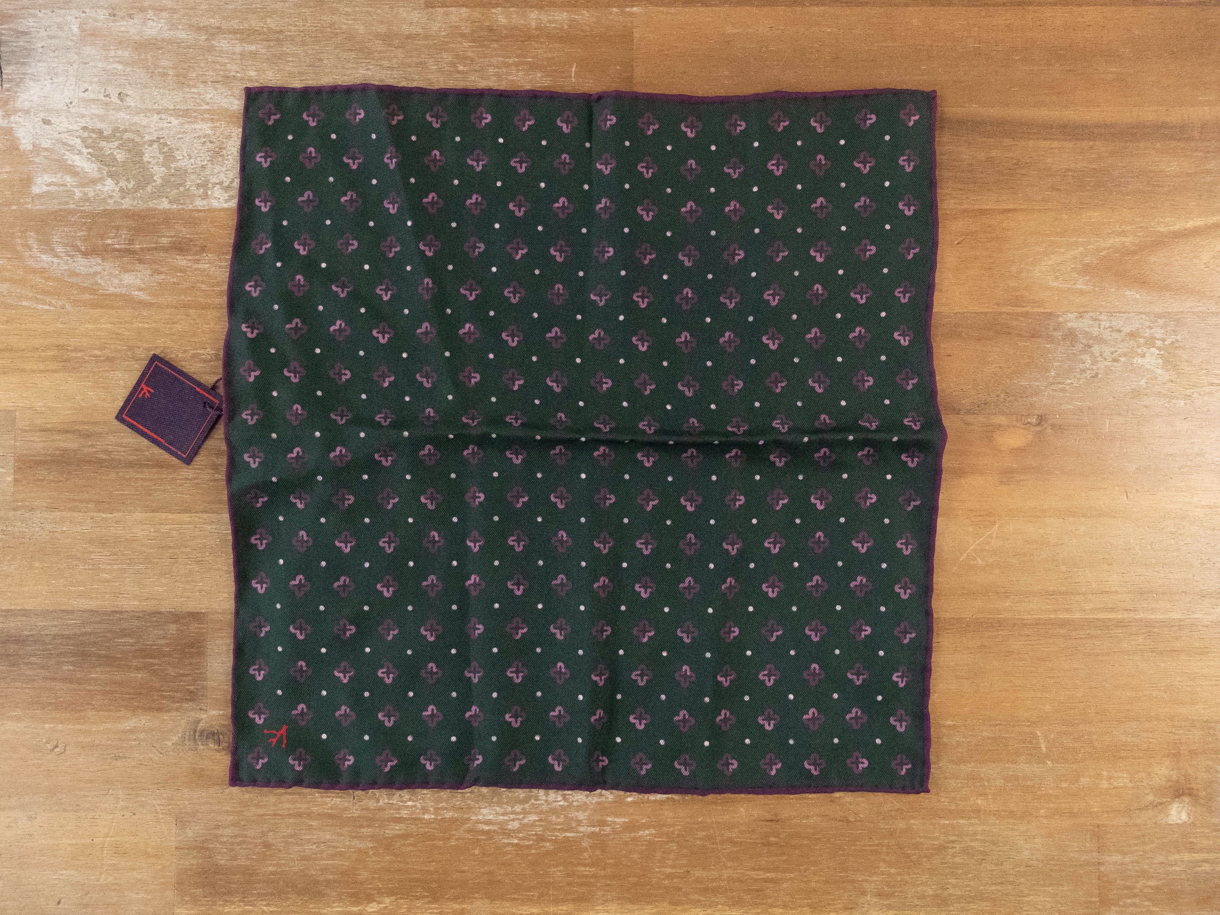 Isaia ISAIA green floral paisley reversible silk pocket square Size ONE SIZE - 1 Thumbnail