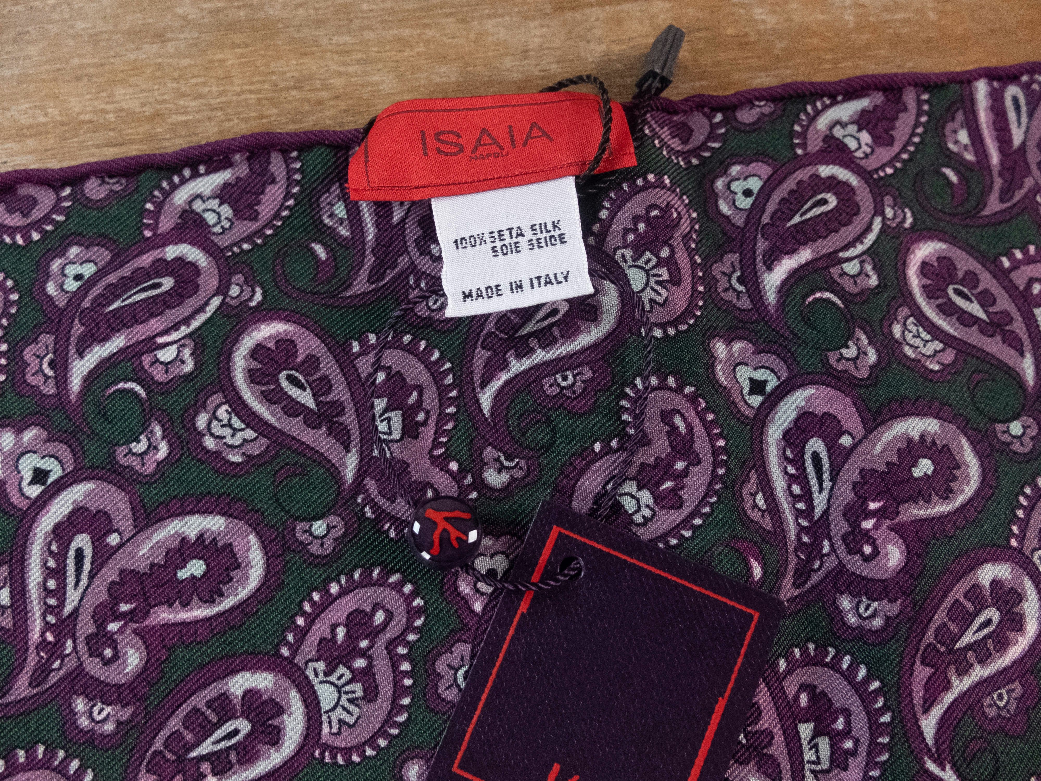Isaia ISAIA green floral paisley reversible silk pocket square Size ONE SIZE - 5 Thumbnail