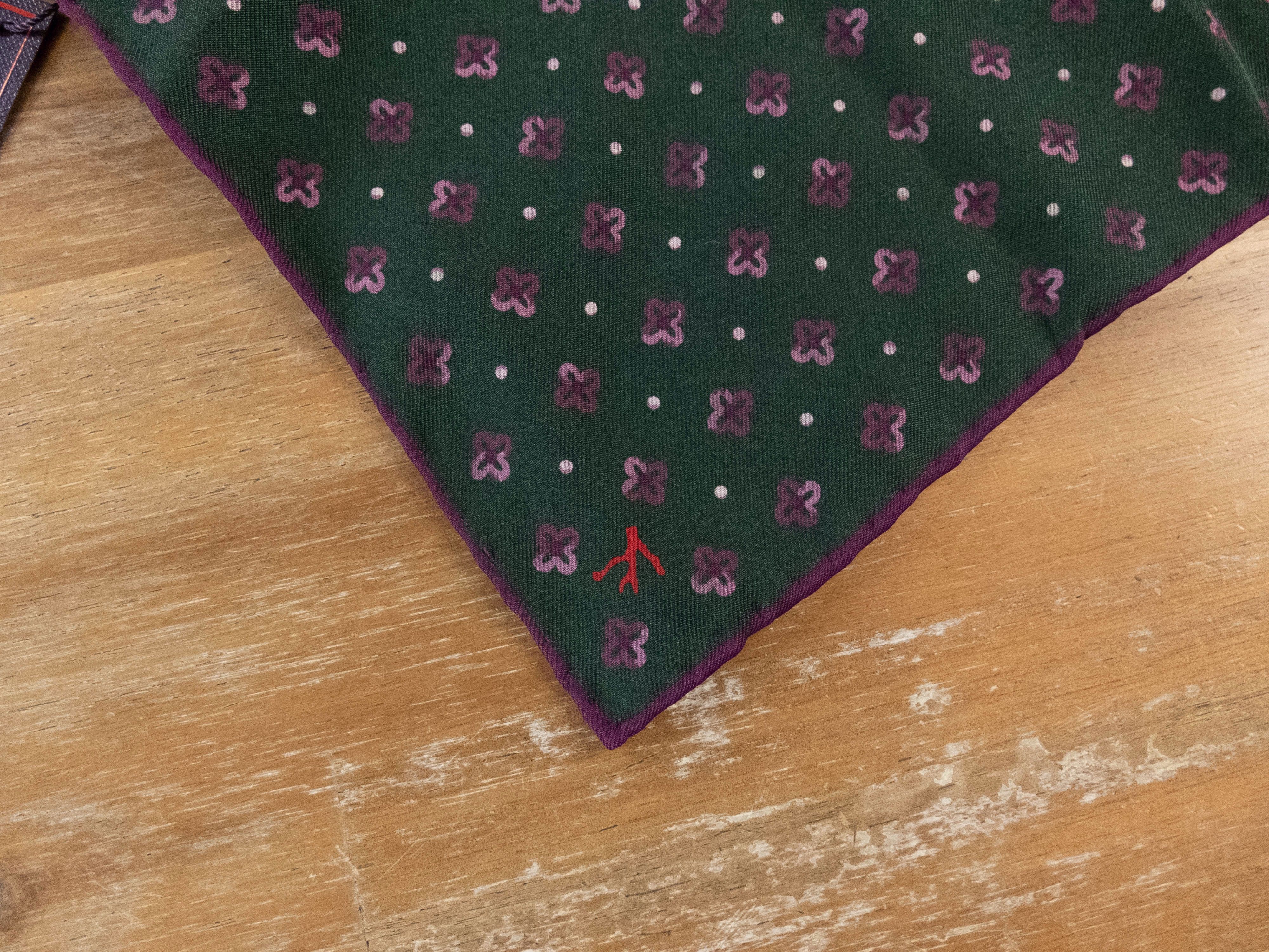 Isaia ISAIA green floral paisley reversible silk pocket square Size ONE SIZE - 2 Thumbnail