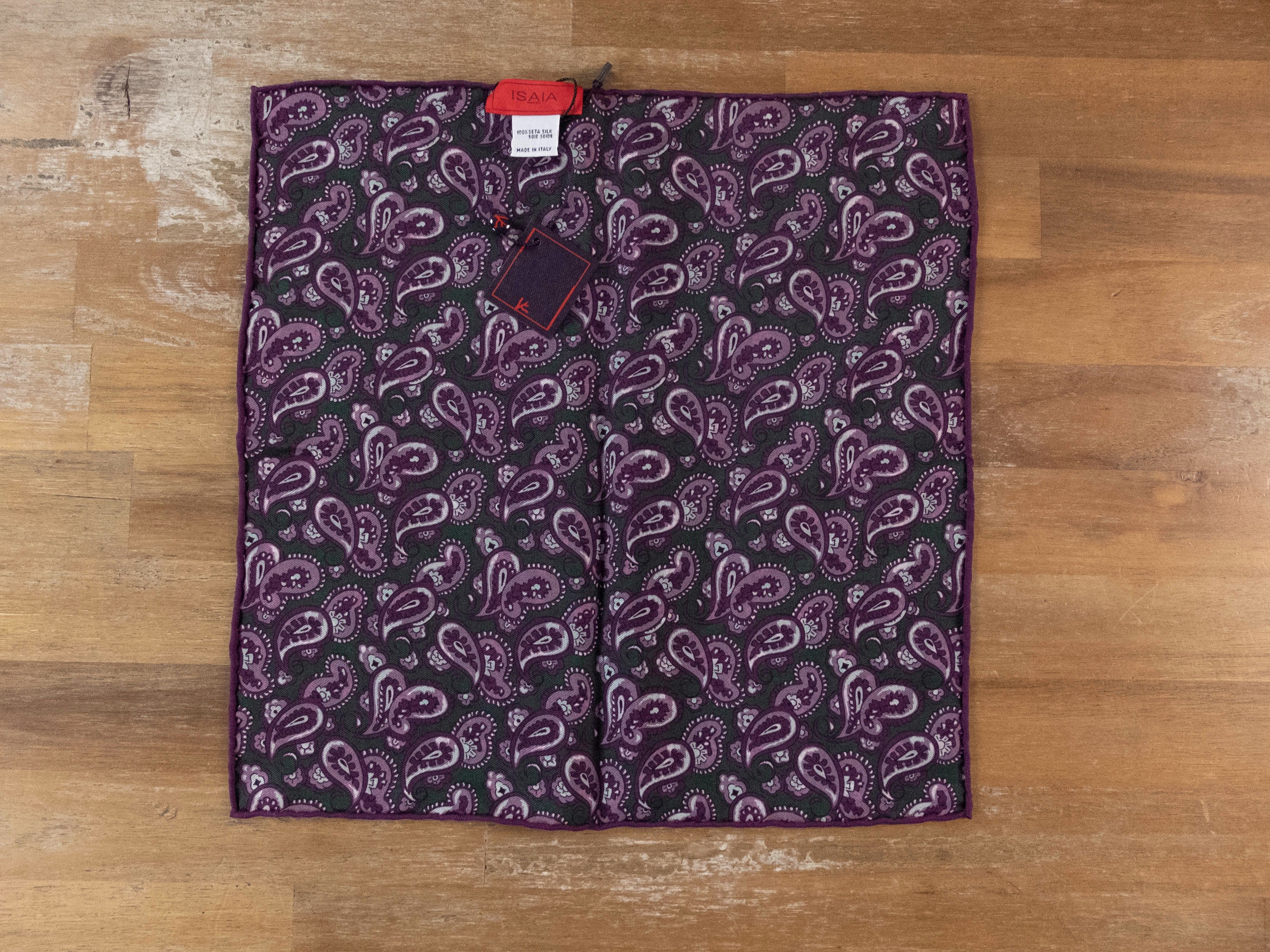 Isaia ISAIA green floral paisley reversible silk pocket square Size ONE SIZE - 4 Thumbnail