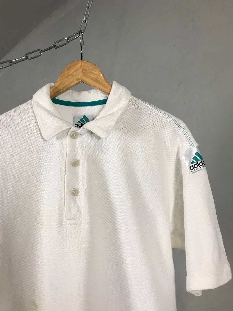 Adidas Adidas Equipment Vintage White Polo Tee Size US M / EU 48-50 / 2 - 2 Thumbnail