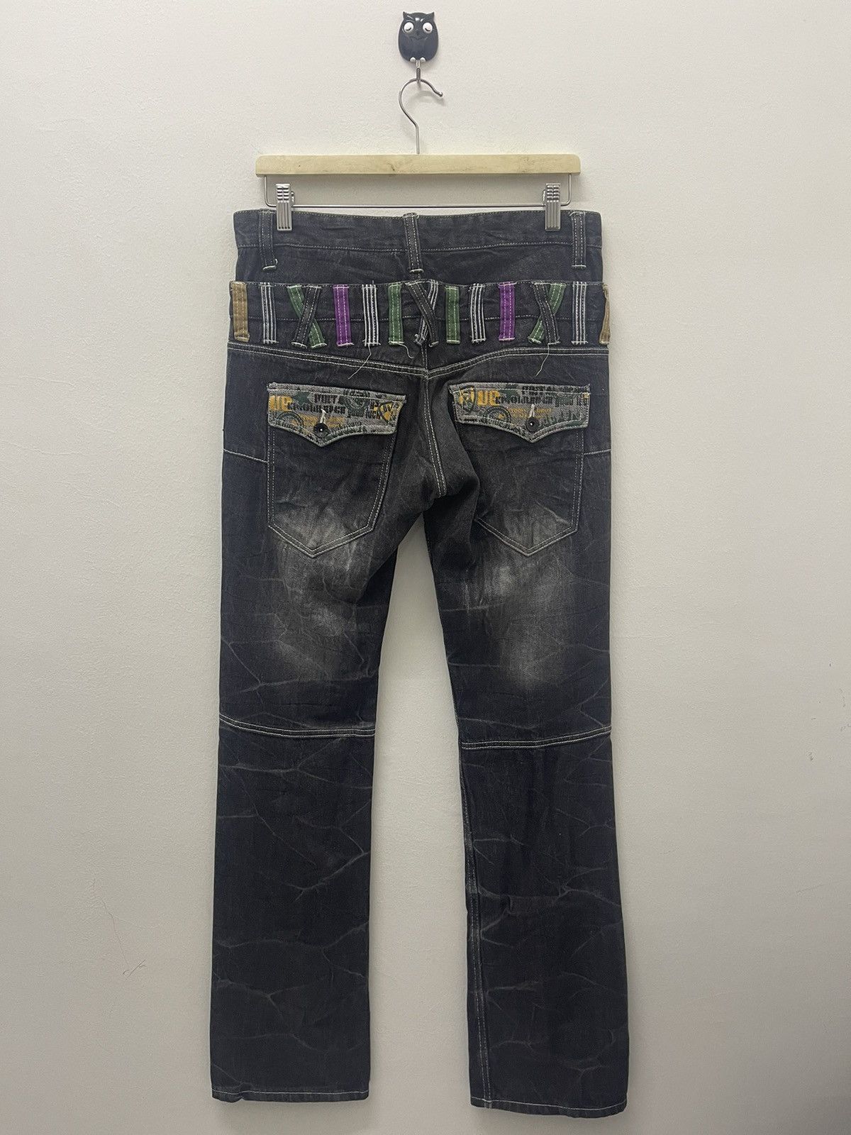 image of Distressed Denim Vintage Doublefocus Double Waist Jeans in Black, Men's (Size 32)
