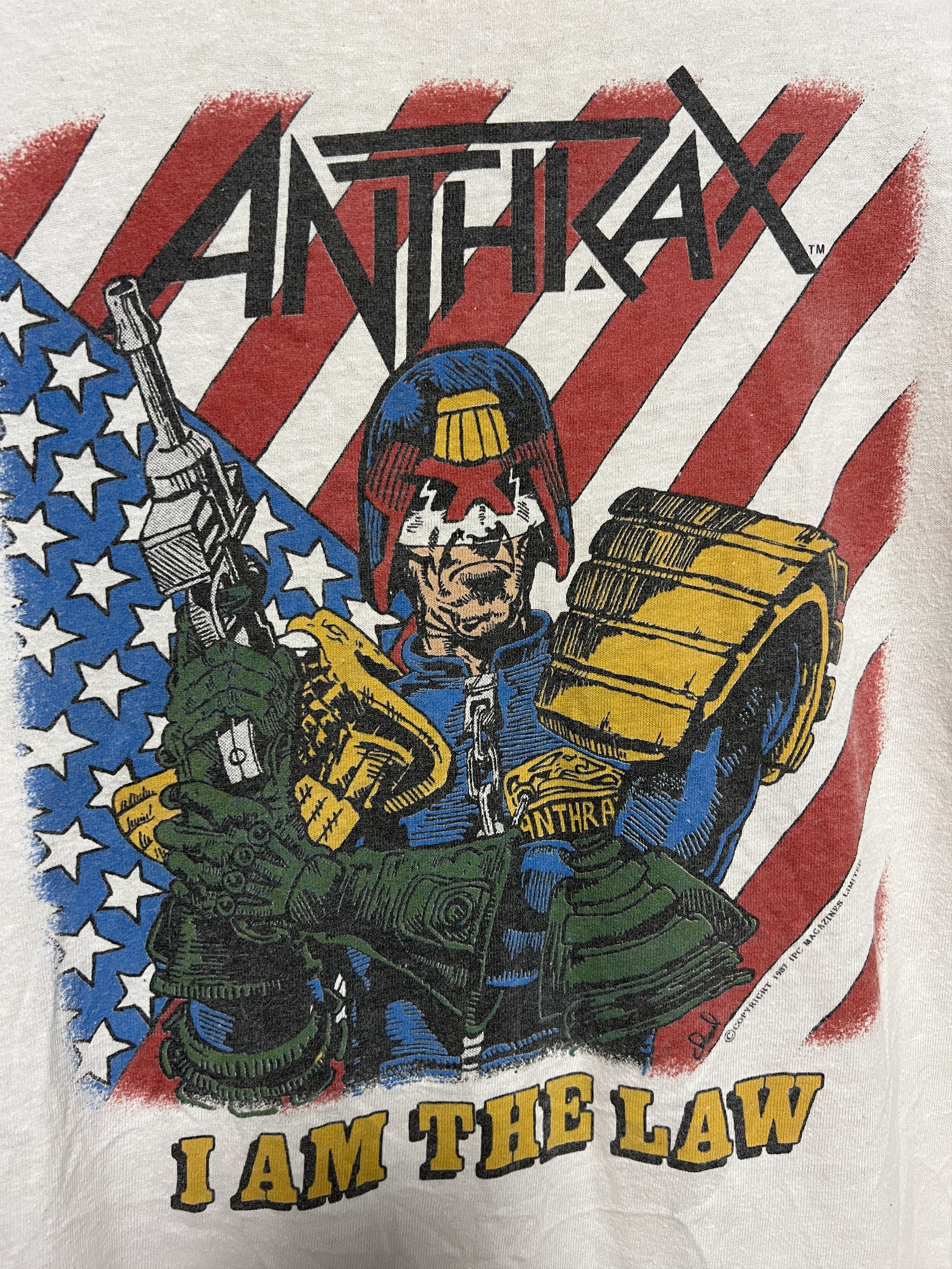 Band Tees × Vintage Vintage 1987 Anthrax Judge Dredd i am the law T-shirt Size US L / EU 52-54 / 3 - 7 Thumbnail