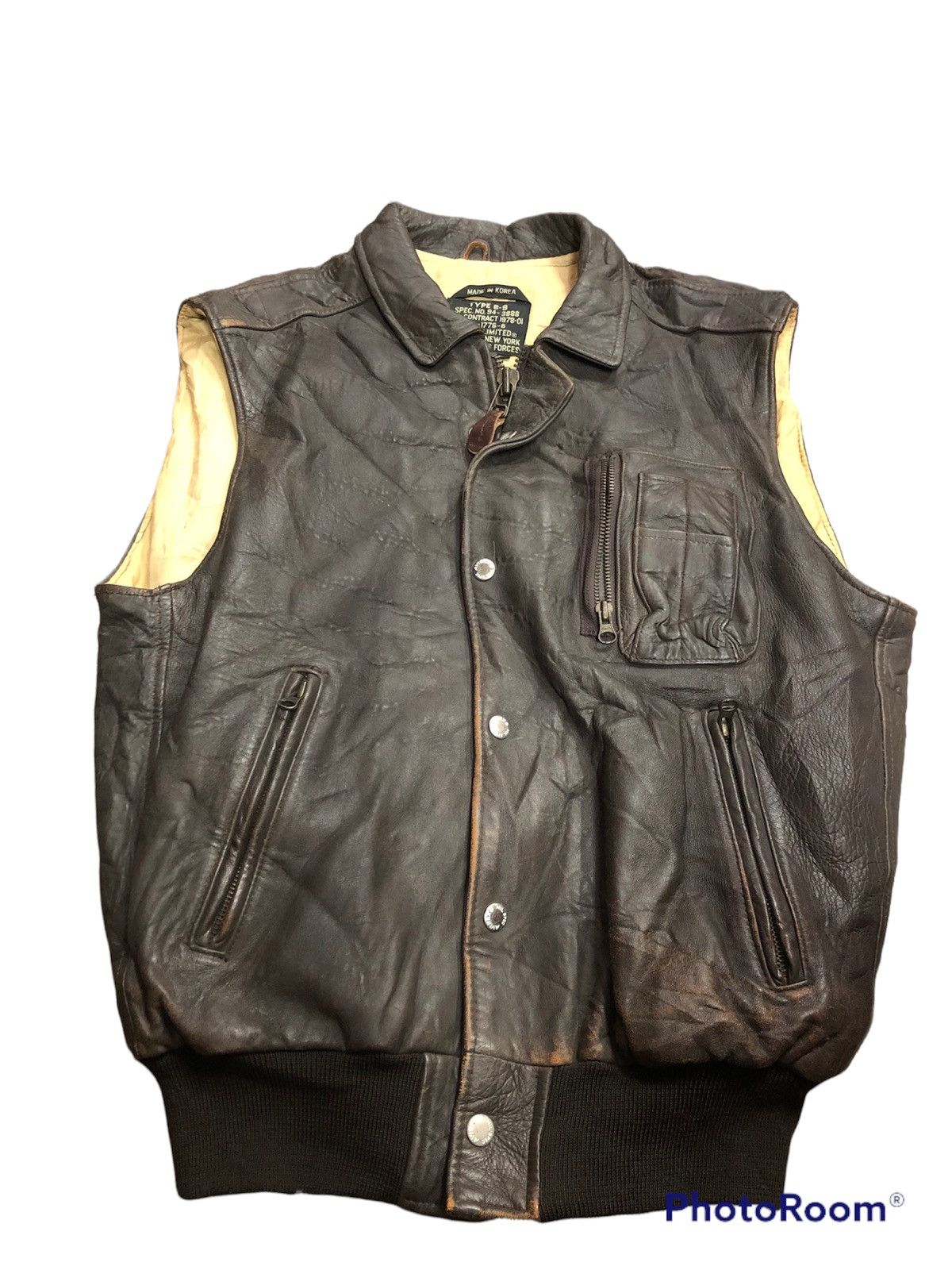 image of Avirex Type B-9 Vest Leather Made In Korea in Darkchoclate, Men's (Size Medium)