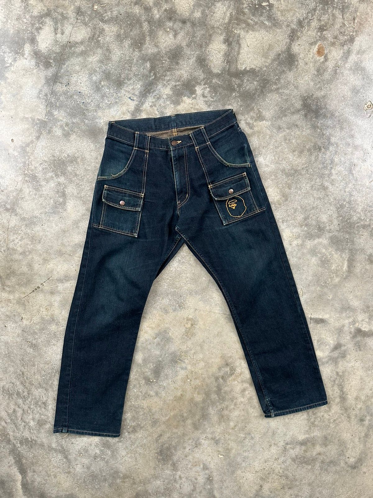 Pre-owned Bape X Vintage 00s Bape Front Cargo Pocket Denim Jeans Sz. 34 In Blue