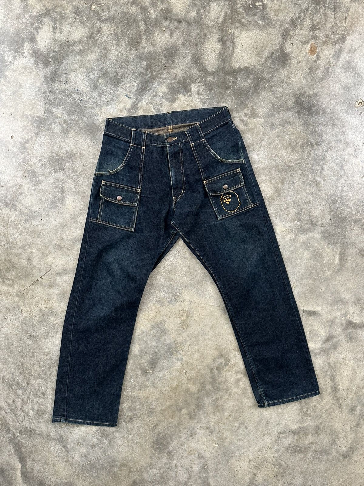 image of 00S Bape Front Cargo Pocket Denim Jeans Sz. 34 in Blue, Men's