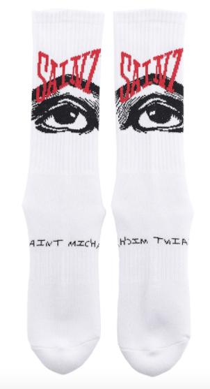 image of Cali Thornhill Dewitt Saint Michael Eye Logo Socks in White, Men's