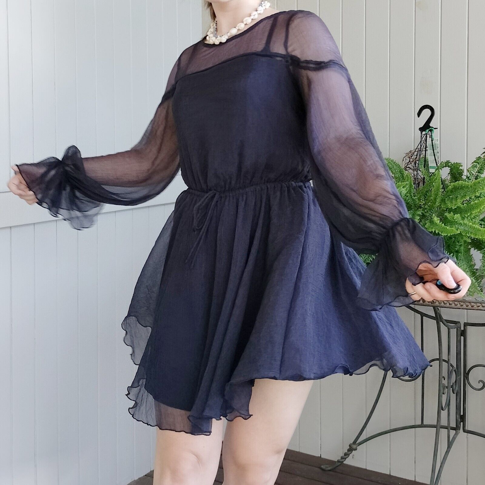 Designer Saints & Secrets Dress Mini Fit & Flare Flare Sleeve Size L / US 10 / IT 46 - 3 Thumbnail