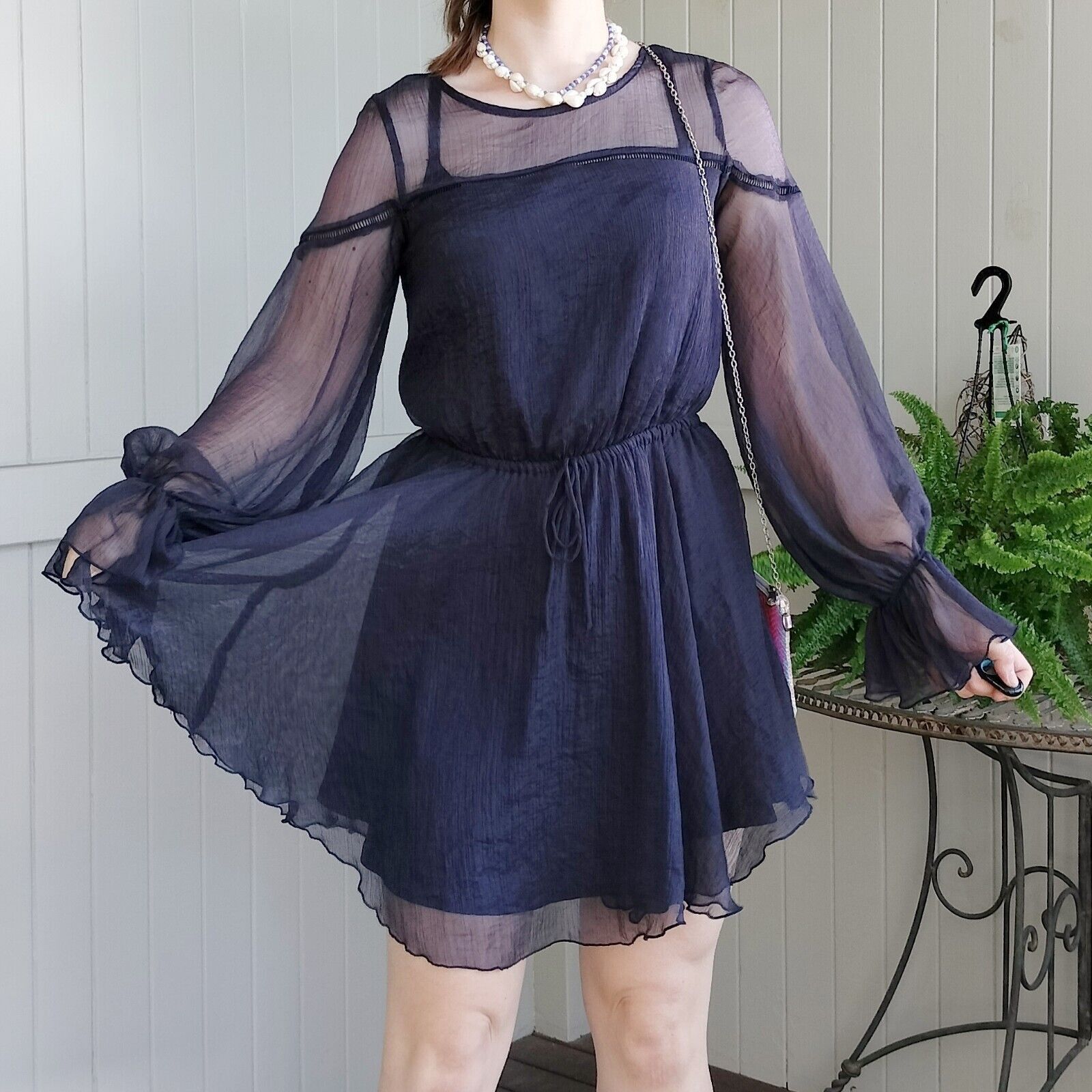 Designer Saints & Secrets Dress Mini Fit & Flare Flare Sleeve Size L / US 10 / IT 46 - 2 Thumbnail