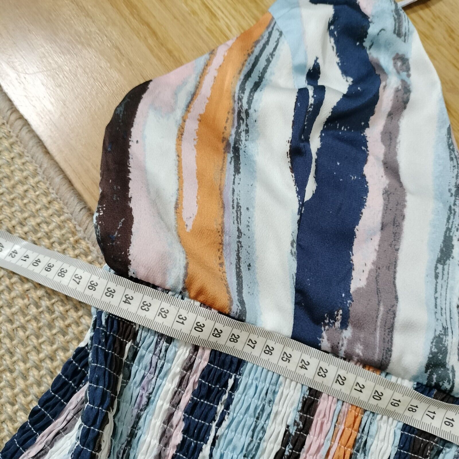 Designer Blossom Dress Blue Mini Bodycon Plunge Striped Shirred Size M / US 6-8 / IT 42-44 - 8 Thumbnail