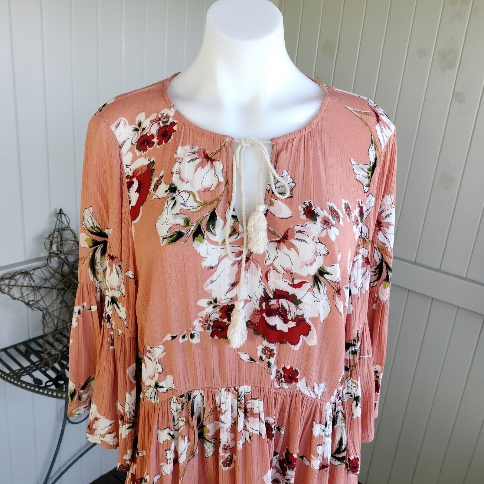 Designer Dotti Top Blouse Orange Floral Crochet Gauze Bell Sleeve Size S / US 4 / IT 40 - 4 Thumbnail