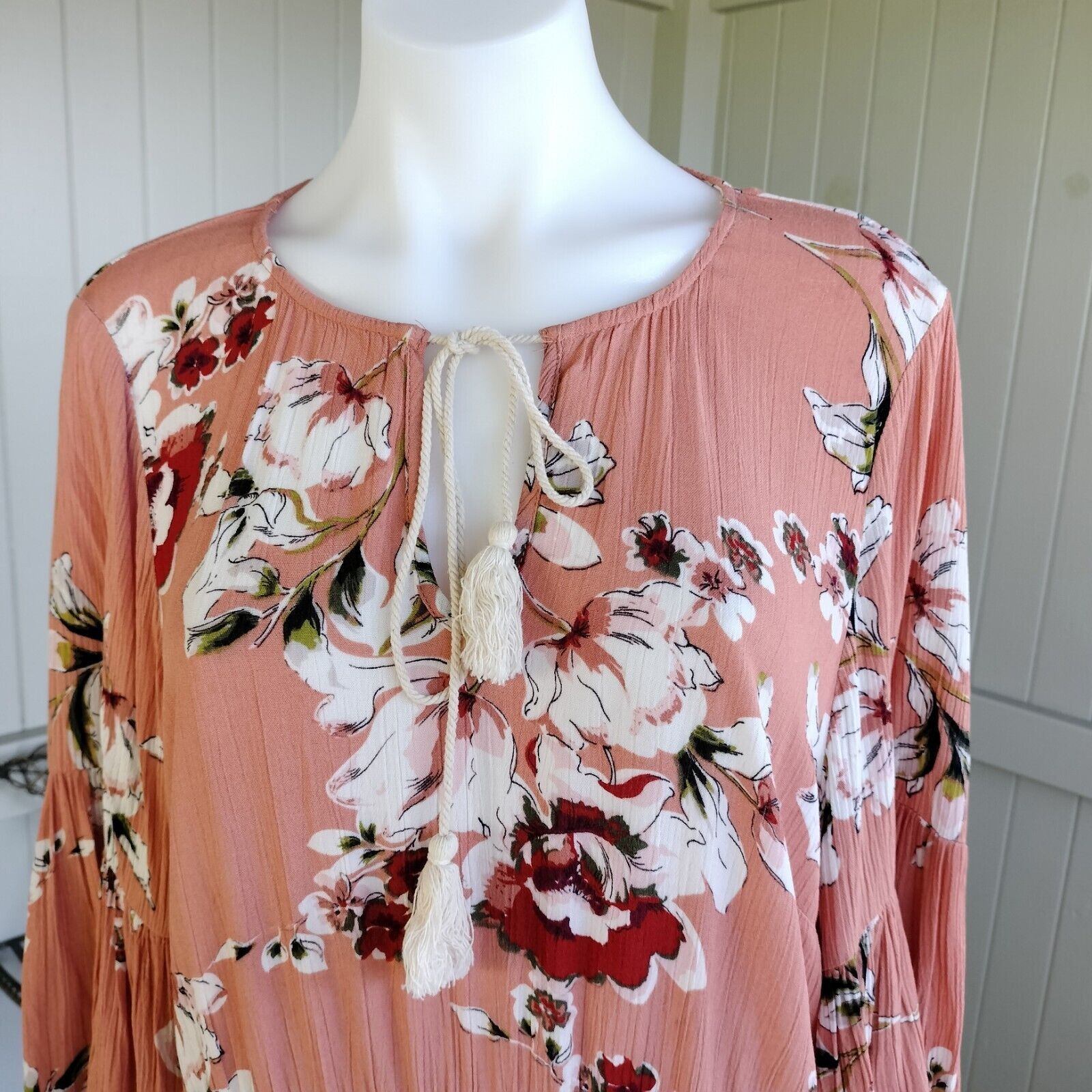 Designer Dotti Top Blouse Orange Floral Crochet Gauze Bell Sleeve Size S / US 4 / IT 40 - 5 Thumbnail