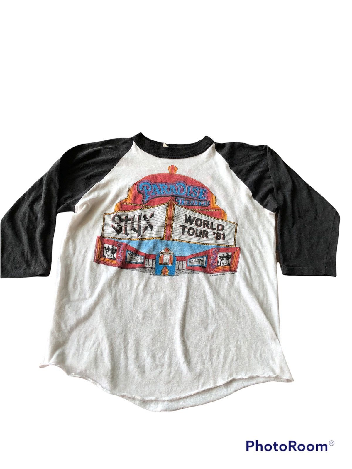 image of Band Tees x Vintage Styx Band Raglan T Shirt 80's in Black White, Men's (Size Medium)