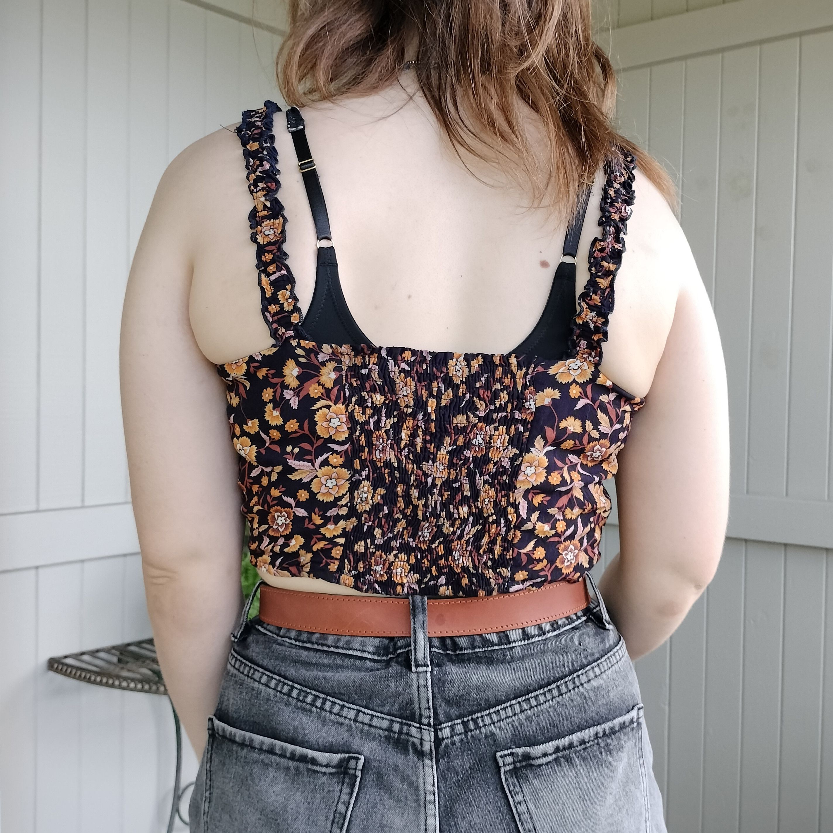 Other Ally Crop Top Navy Orange Floral Ditsy Milkmaid Ruffle Size M / US 6-8 / IT 42-44 - 2 Thumbnail