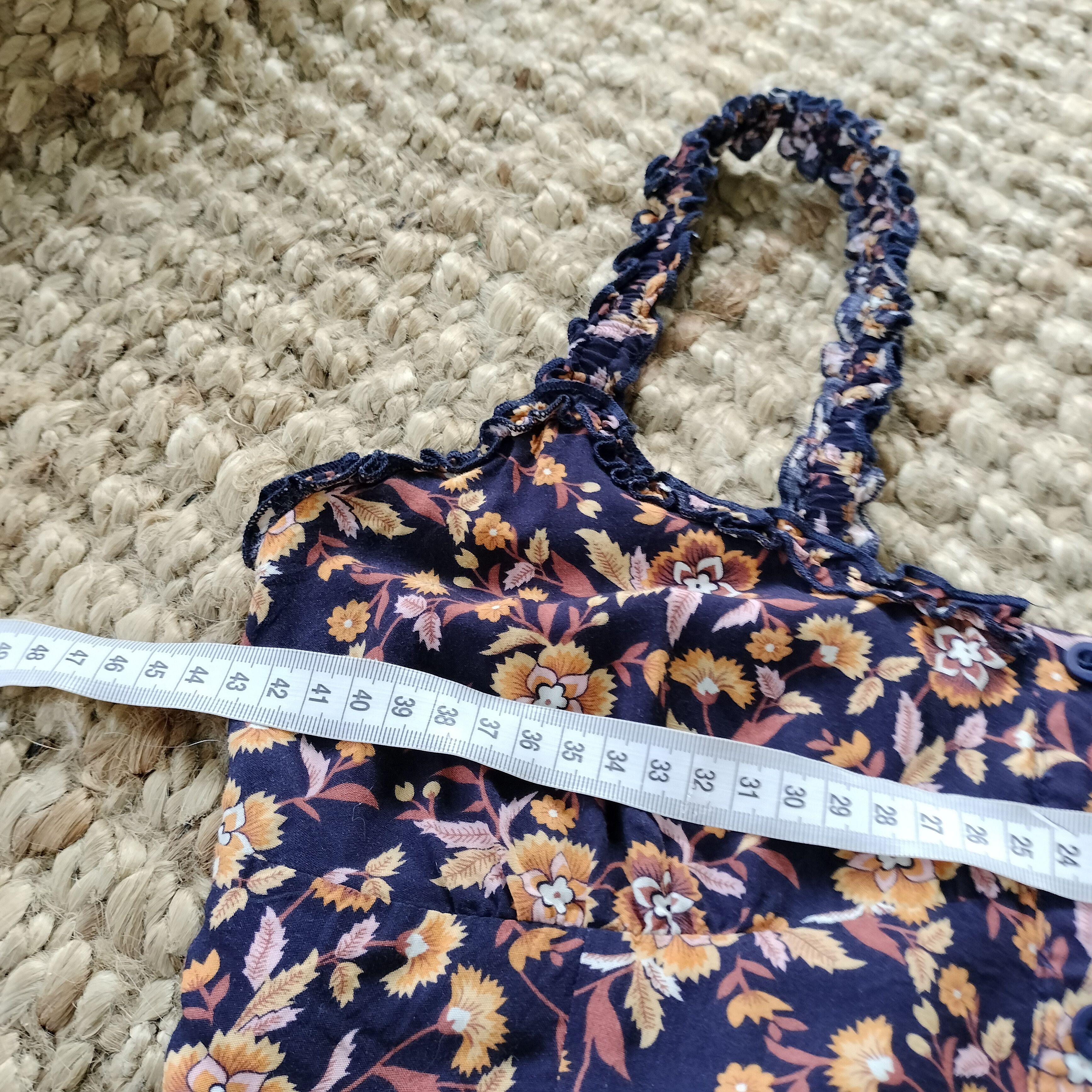 Other Ally Crop Top Navy Orange Floral Ditsy Milkmaid Ruffle Size M / US 6-8 / IT 42-44 - 7 Thumbnail