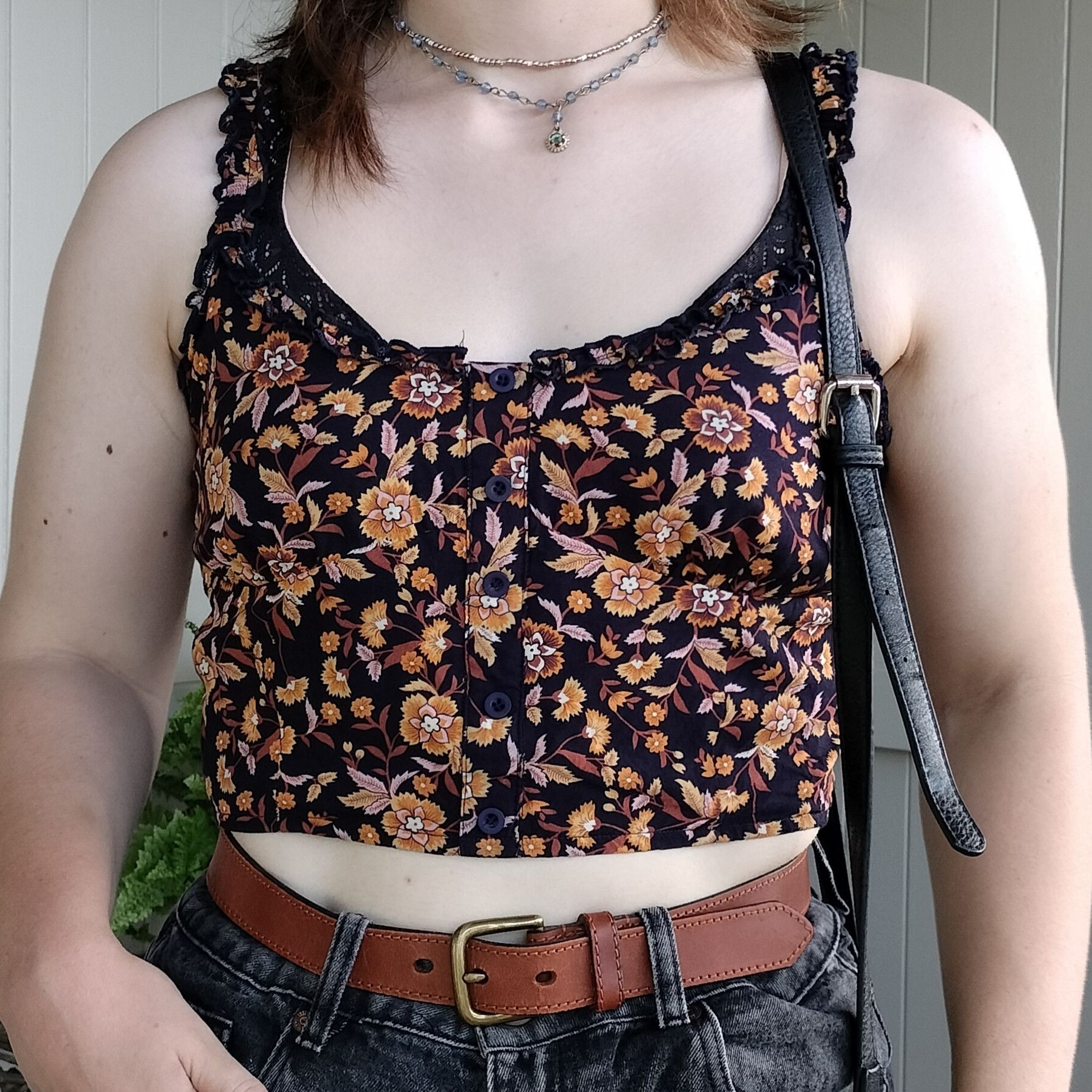Other Ally Crop Top Navy Orange Floral Ditsy Milkmaid Ruffle Size M / US 6-8 / IT 42-44 - 1 Thumbnail