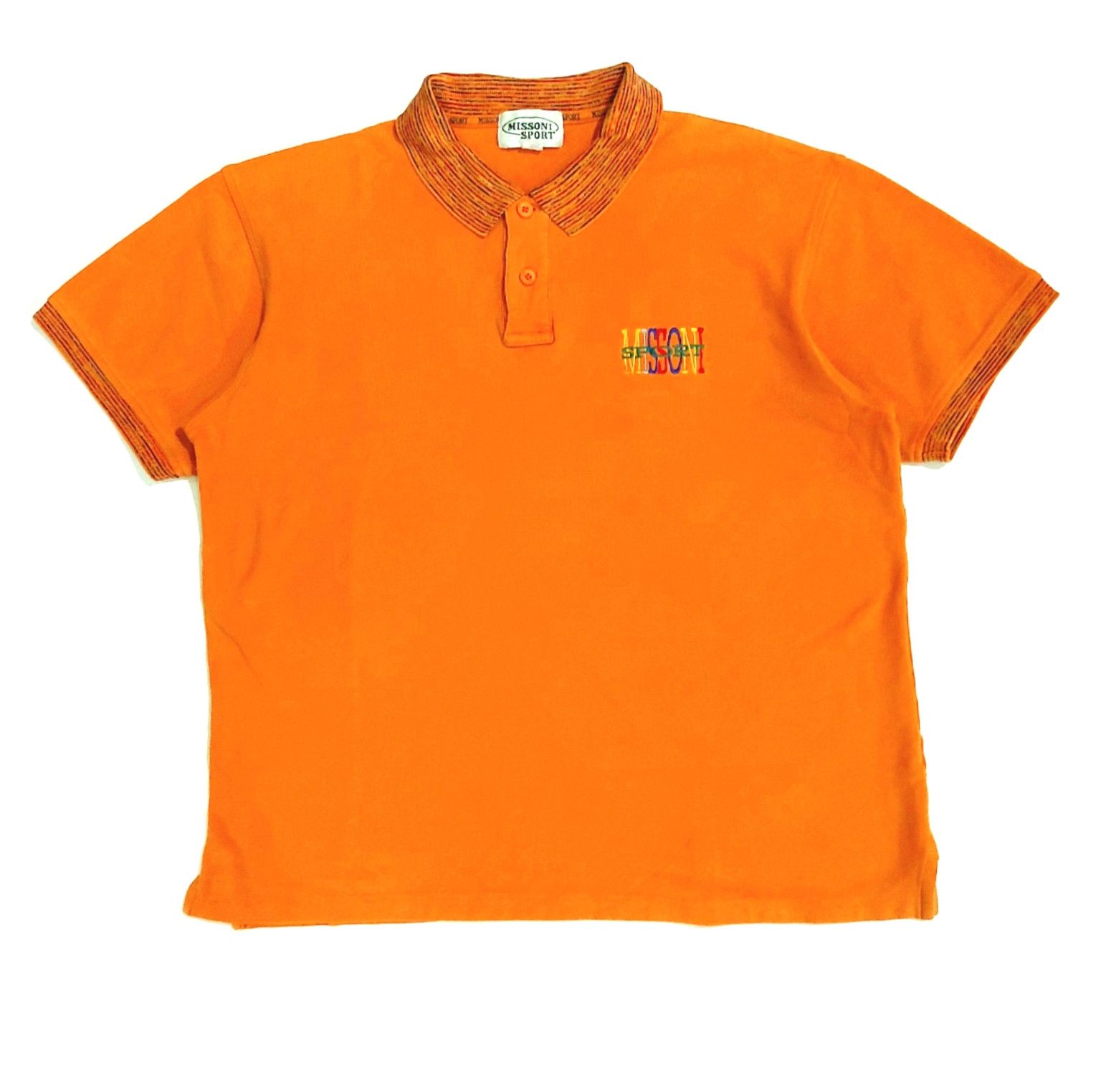 Designer × Missoni RARE! VTG MISSONI SPORT ORANGE JACQUARD RINGER STYLE POLO Size US XL / EU 56 / 4 - 1 Thumbnail