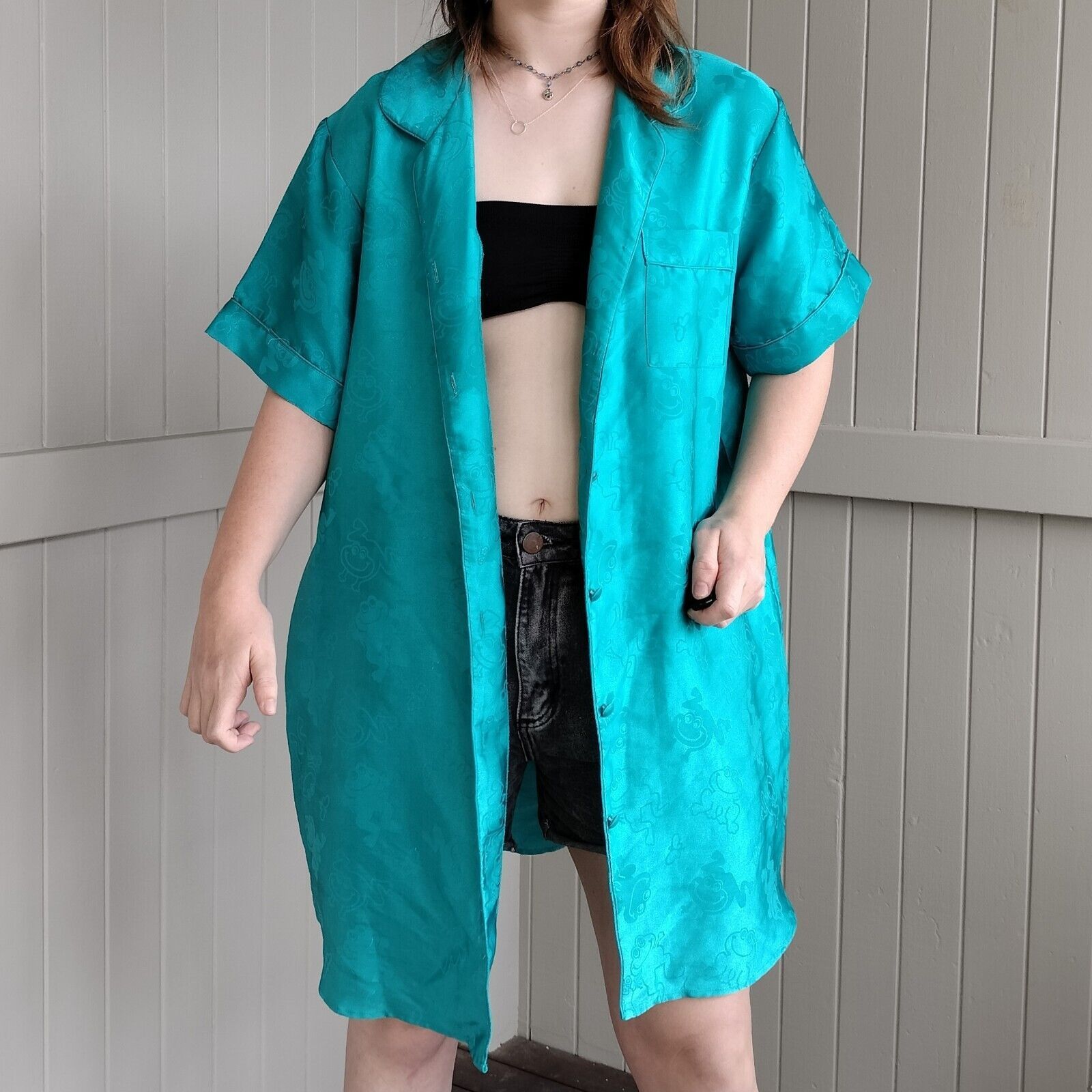 Other Vintage 80s turquoise green jacquard frog night gown Size ONE SIZE - 3 Thumbnail