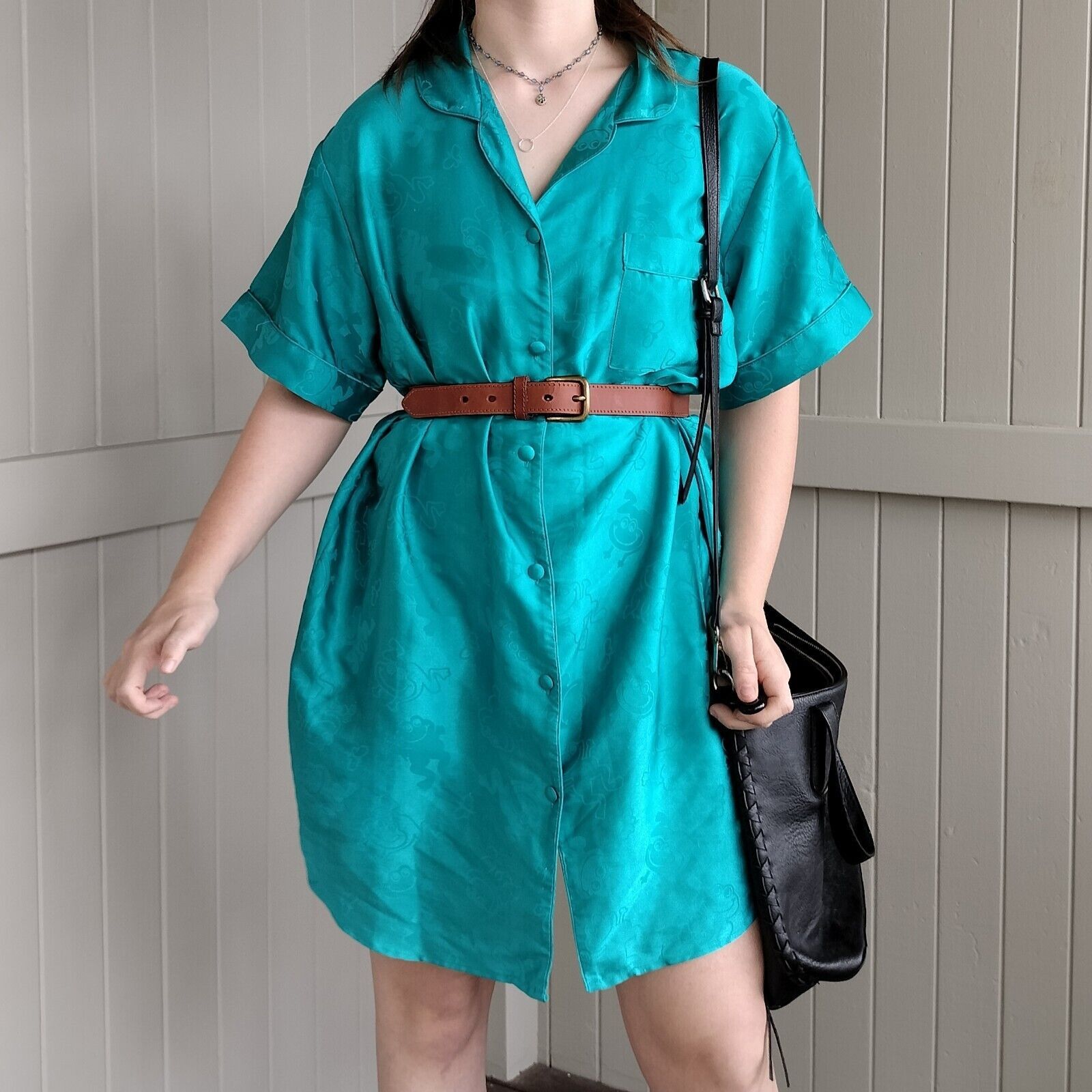 Other Vintage 80s turquoise green jacquard frog night gown Size ONE SIZE - 1 Thumbnail