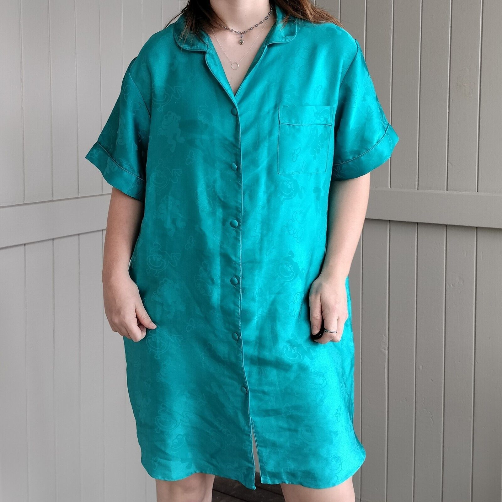 Other Vintage 80s turquoise green jacquard frog night gown Size ONE SIZE - 2 Thumbnail