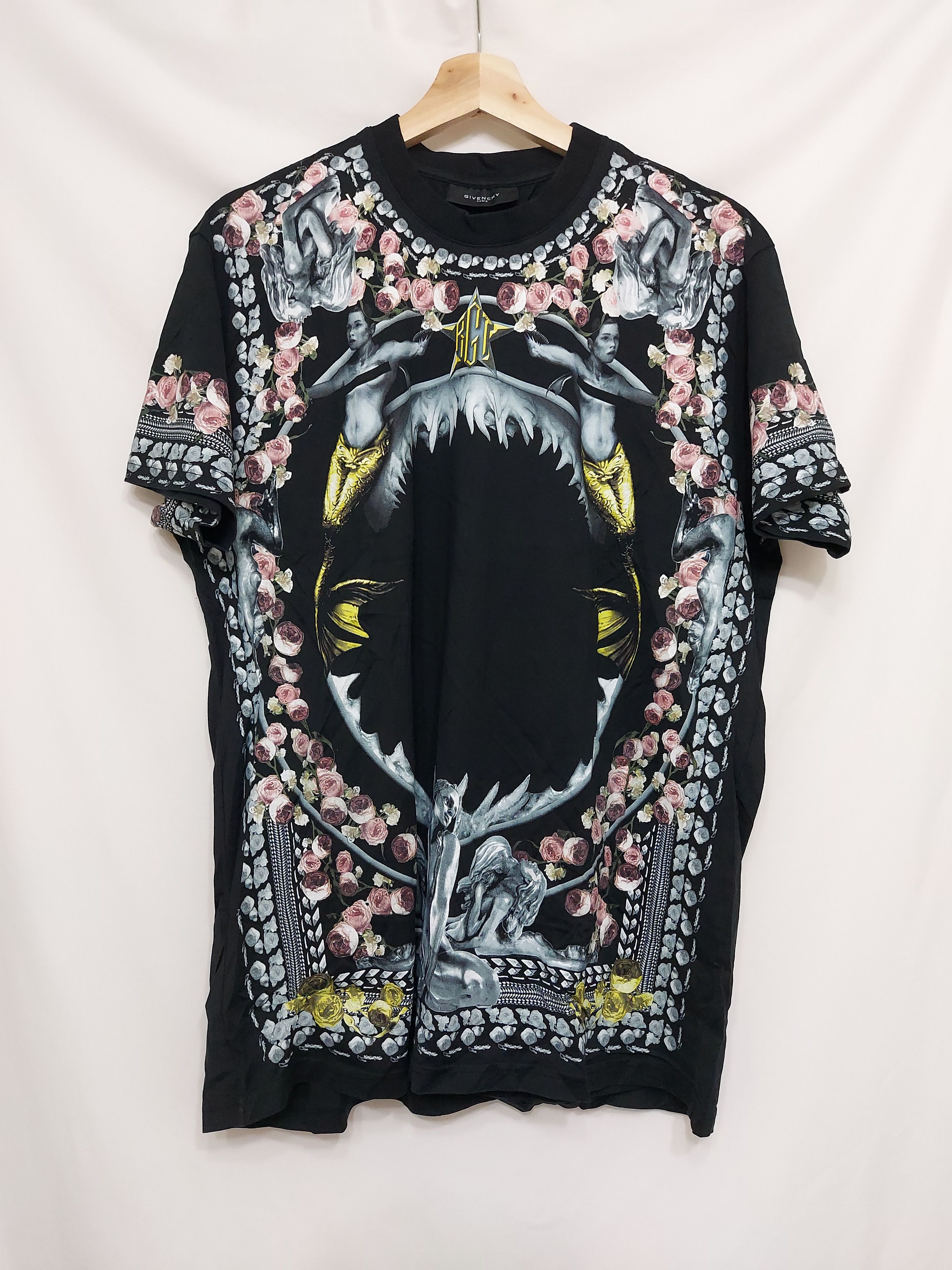 image of Givenchy x Riccardo Tisci Ss14 Shark And Meermaid Floral T Shirt Tee in Black Floral (Size XS)