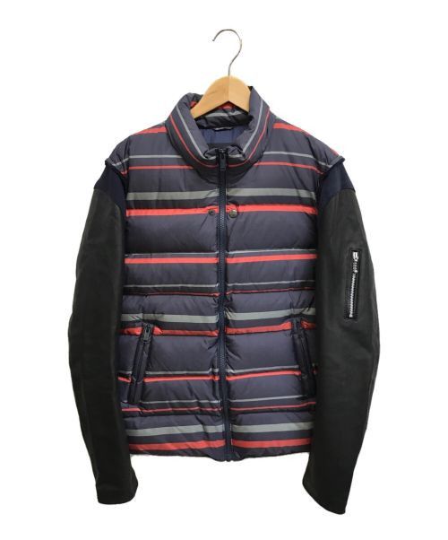 image of Undercover Leather Sleeve Puffer Down Jacket in Navy/Black, Men's (Size Large)