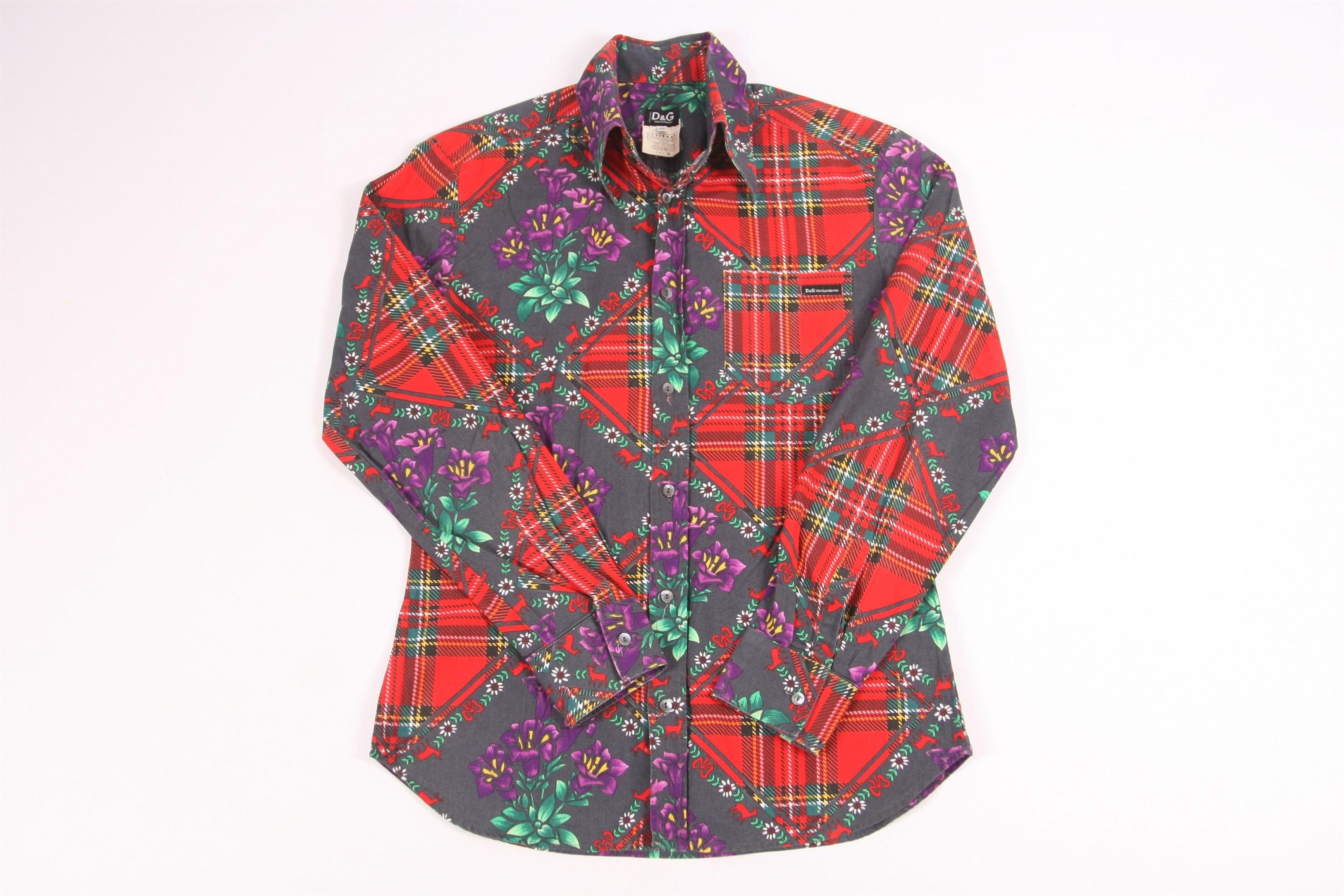 Dolce & Gabbana Dolce & Gabbana Plaid Check Luxury Floral Flannel Shirt Size US M / EU 48-50 / 2 - 2 Thumbnail