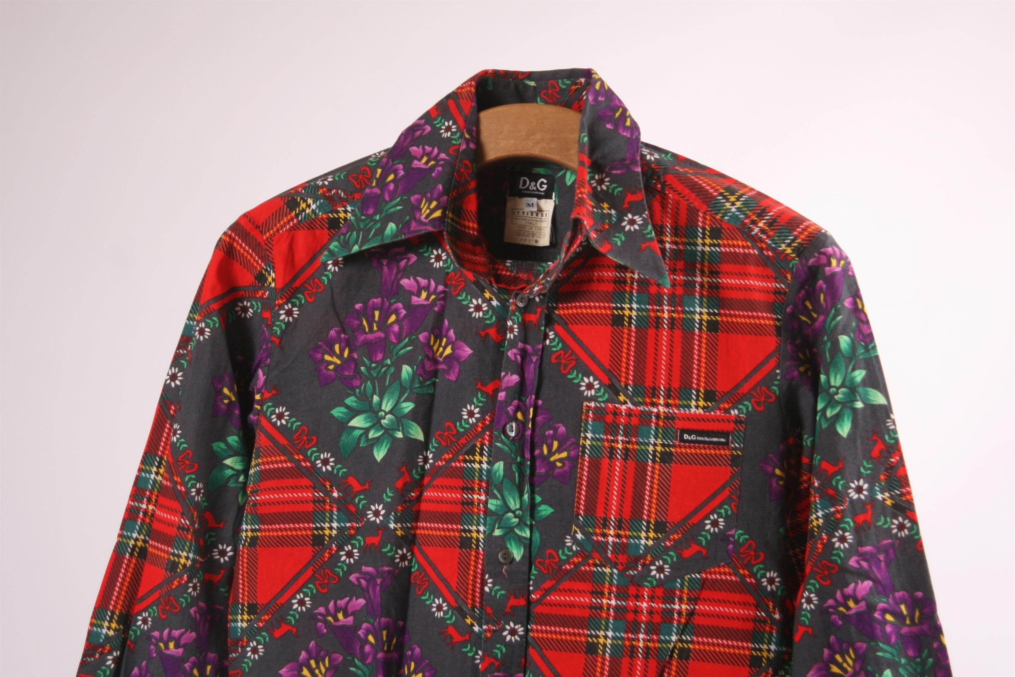 Dolce & Gabbana Dolce & Gabbana Plaid Check Luxury Floral Flannel Shirt Size US M / EU 48-50 / 2 - 3 Thumbnail