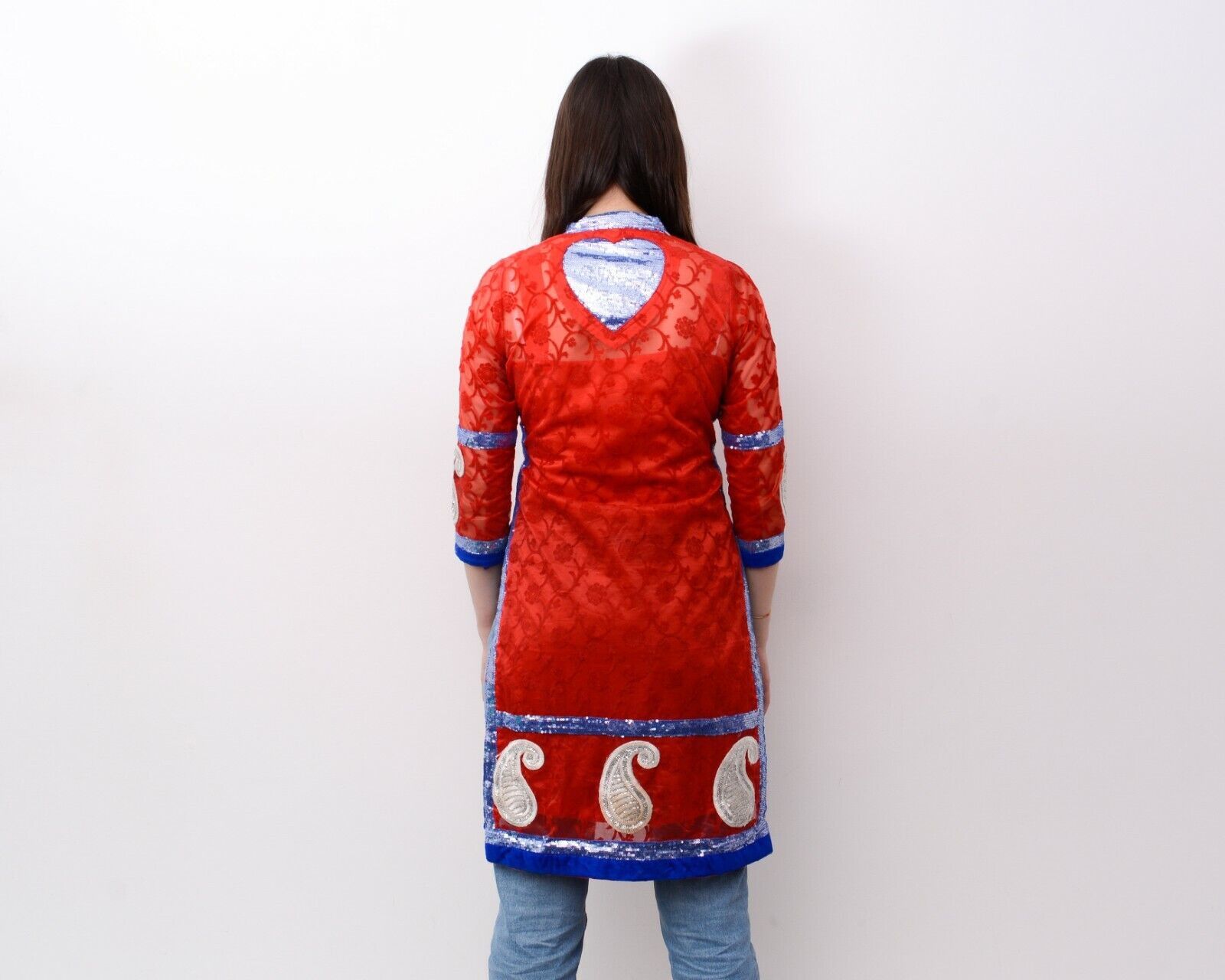 Other × Vintage Women's M Glitz Embroidered Shimmer Indian Dress Red 90's Size M / US 6-8 / IT 42-44 - 5 Thumbnail