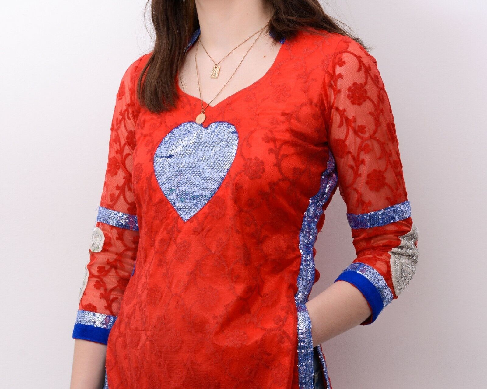 Other × Vintage Women's M Glitz Embroidered Shimmer Indian Dress Red 90's Size M / US 6-8 / IT 42-44 - 3 Thumbnail