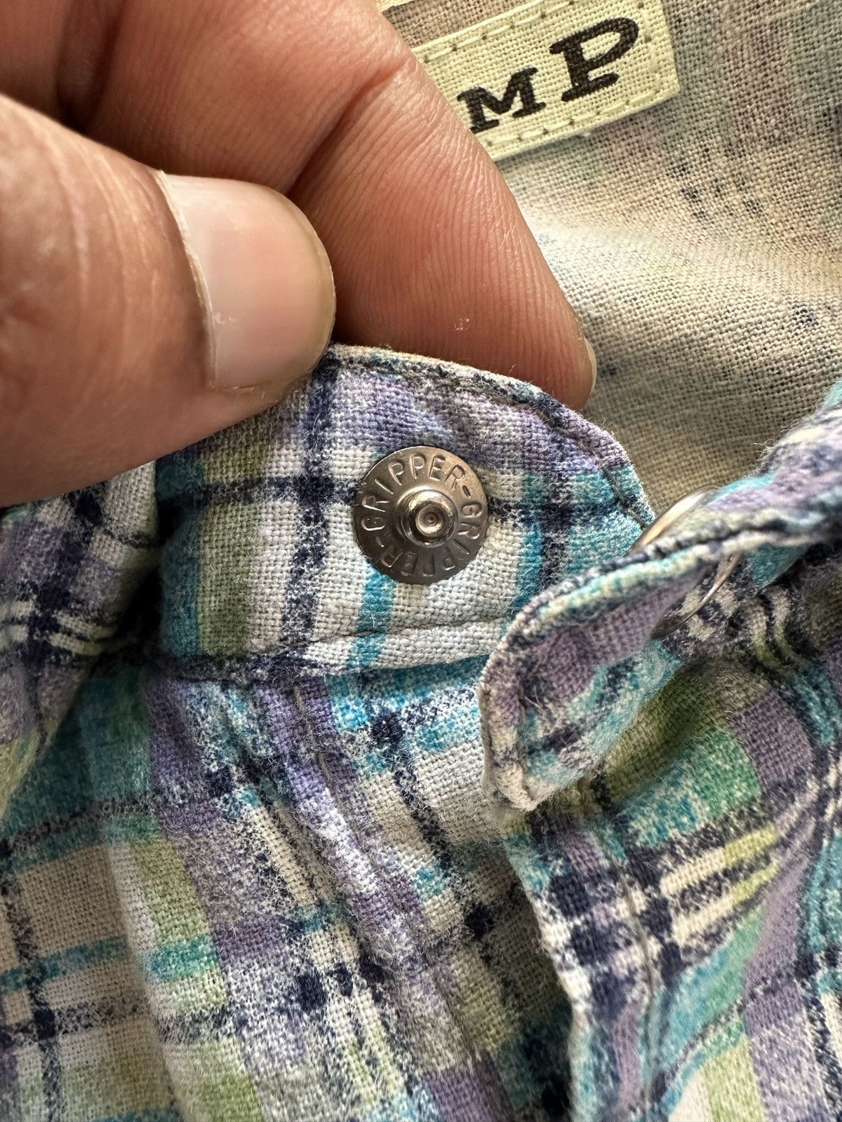 Blue Blue Japan × HOLLYWOOD RANCH MARKET × Japanese Brand 00's H.R Market x HEMP plaid shirt snap button Size US M / EU 48-50 / 2 - 12 Thumbnail