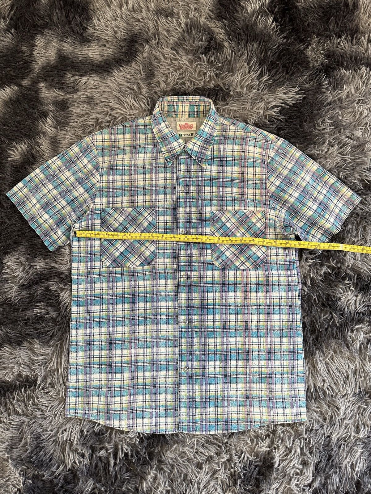 Blue Blue Japan × HOLLYWOOD RANCH MARKET × Japanese Brand 00's H.R Market x HEMP plaid shirt snap button Size US M / EU 48-50 / 2 - 16 Thumbnail